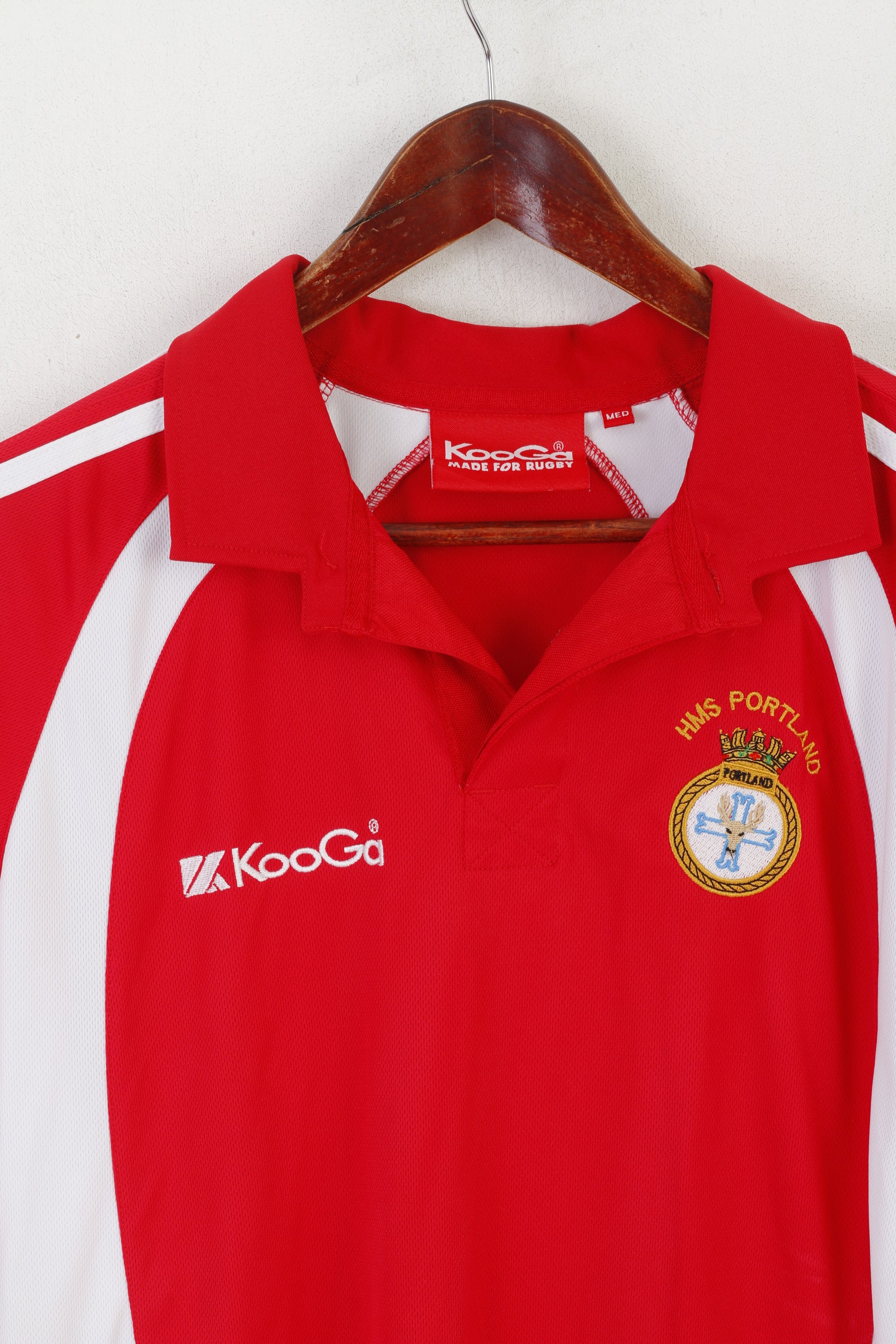 Kooga Rugby Homme M Polo Rouge HMS Portland Frigate Vintage Jeraey Top