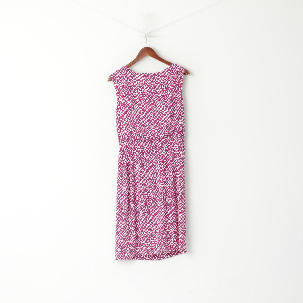 Jaeger Women S Midi Dress Purple Dots Sleeveless Stretch Crew Neck Classic