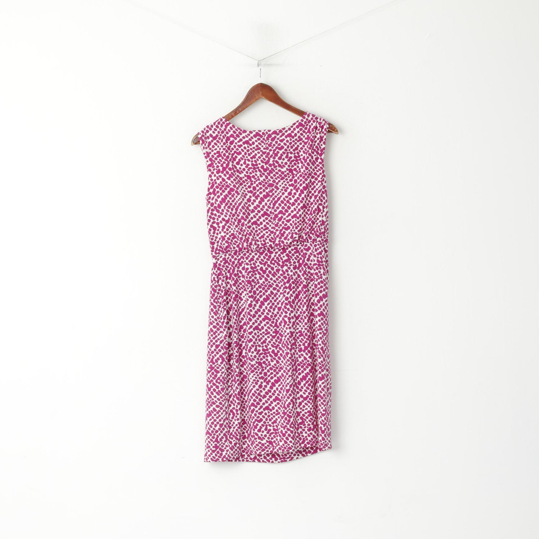 Jaeger Women S Midi Dress Purple Dots Sleeveless Stretch Crew Neck Classic