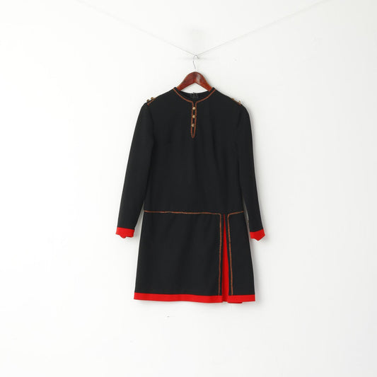 Kunert Femmes 40 S Mini Robe Noir Diolen Loft Autriche Boutons Dorés Vintage Tyrol