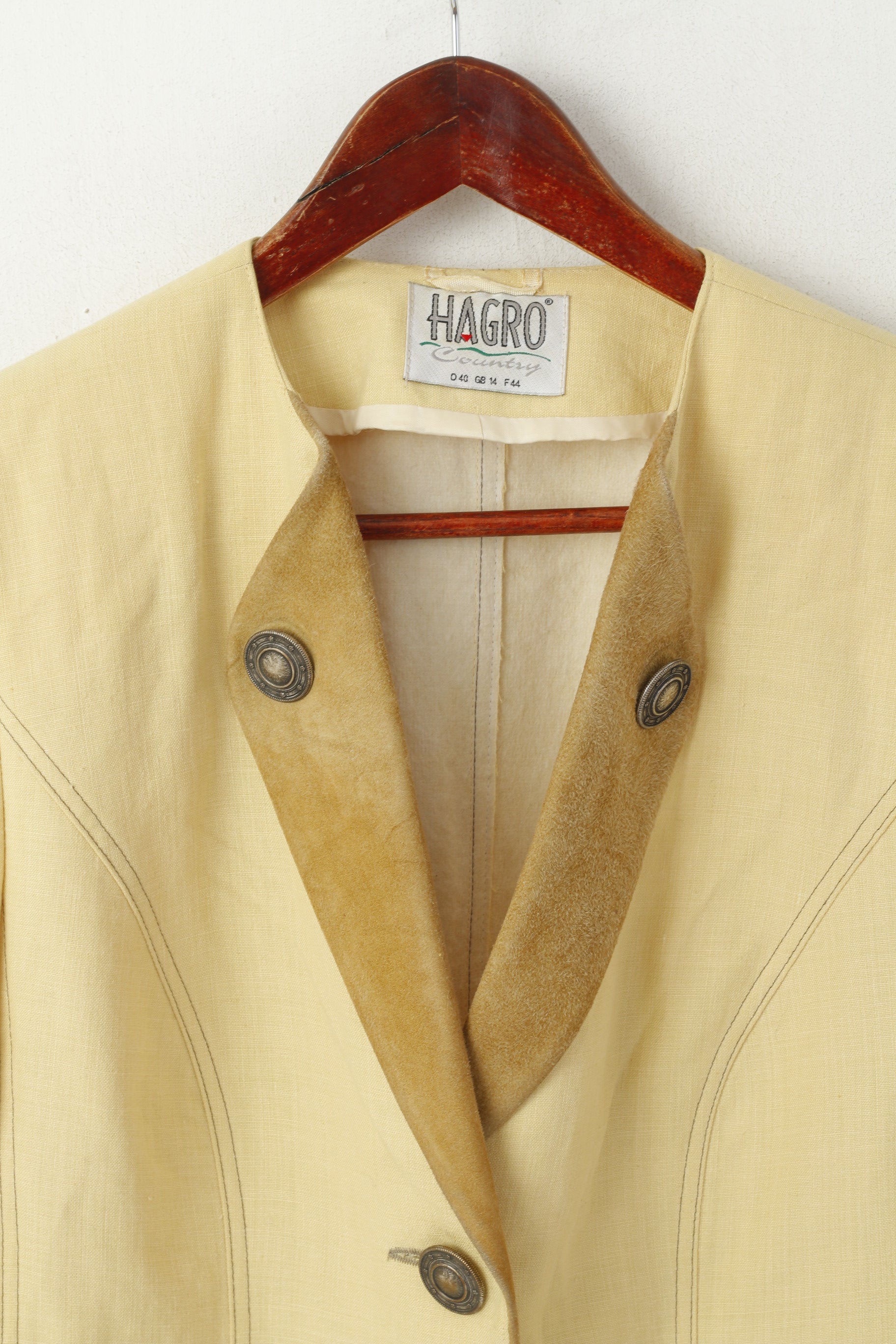 Hagro Country Women 14 40 Blazer Cream Folk Tirol Single Breasted Vintage Jacket