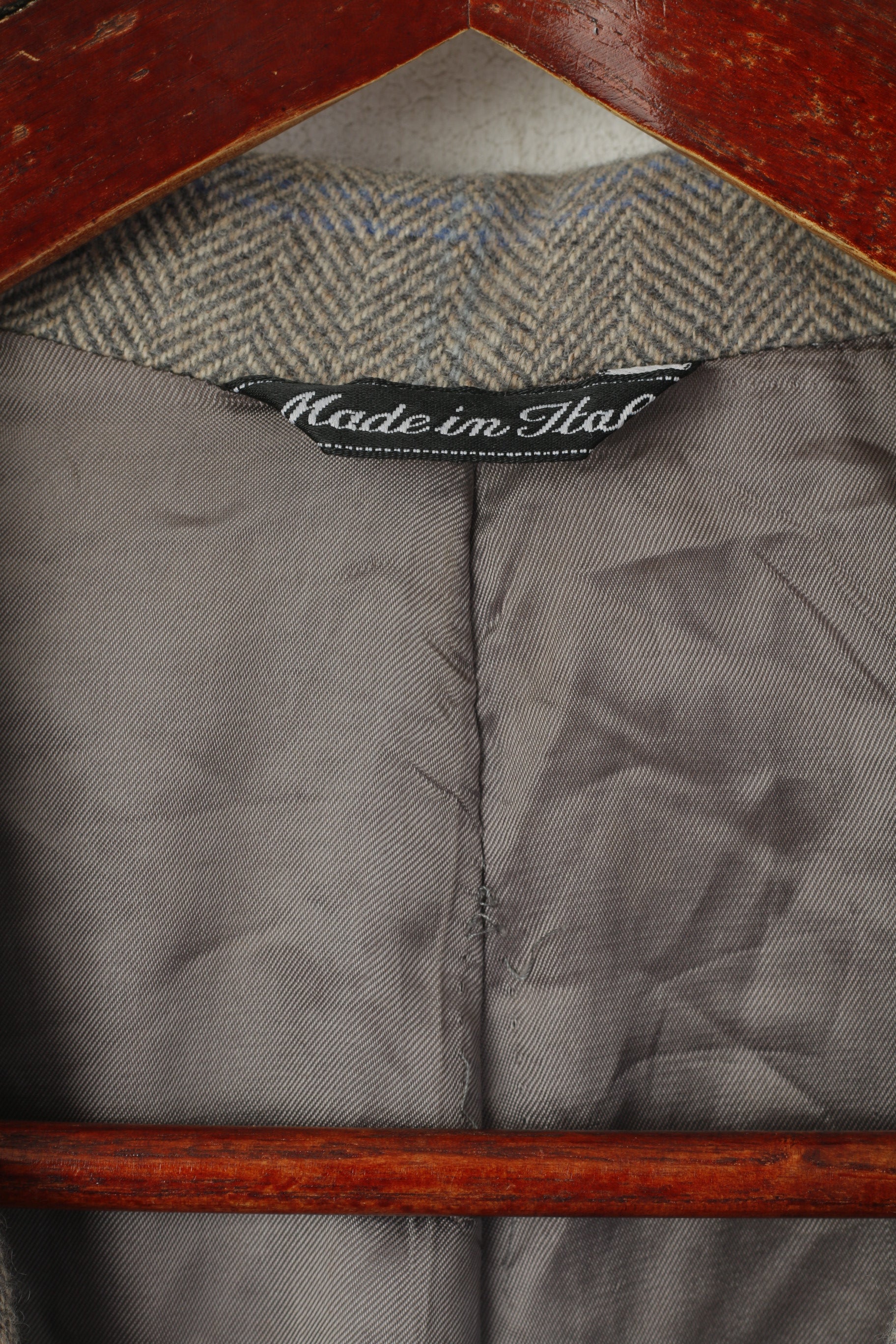 Maurizio Santini Homme 48 38 Blazer Gris Laine à Chevrons Made in Italy Veste
