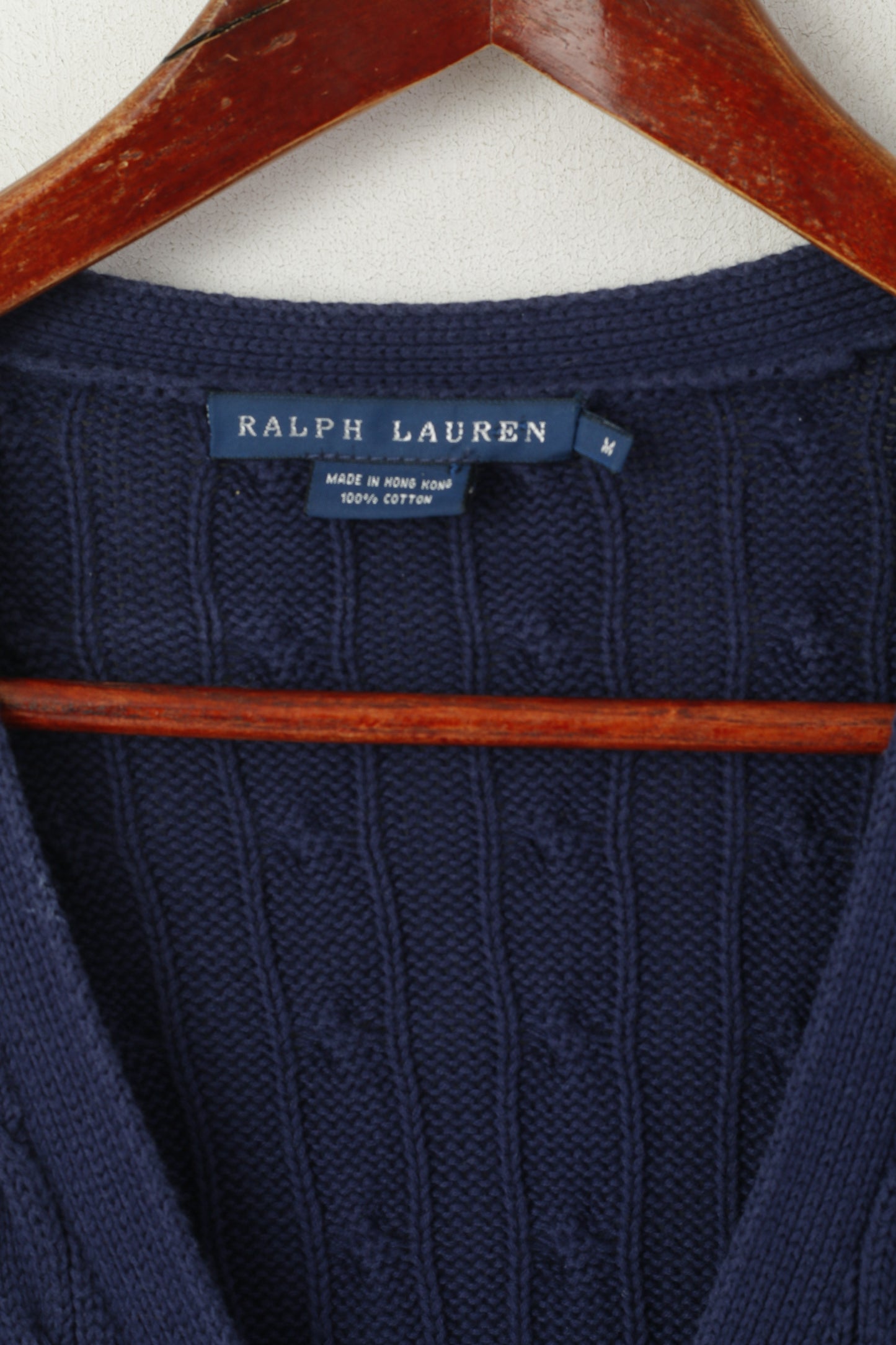 Ralph Lauren Women M Cardigan Navy Cotton Fitted Classic Sweater