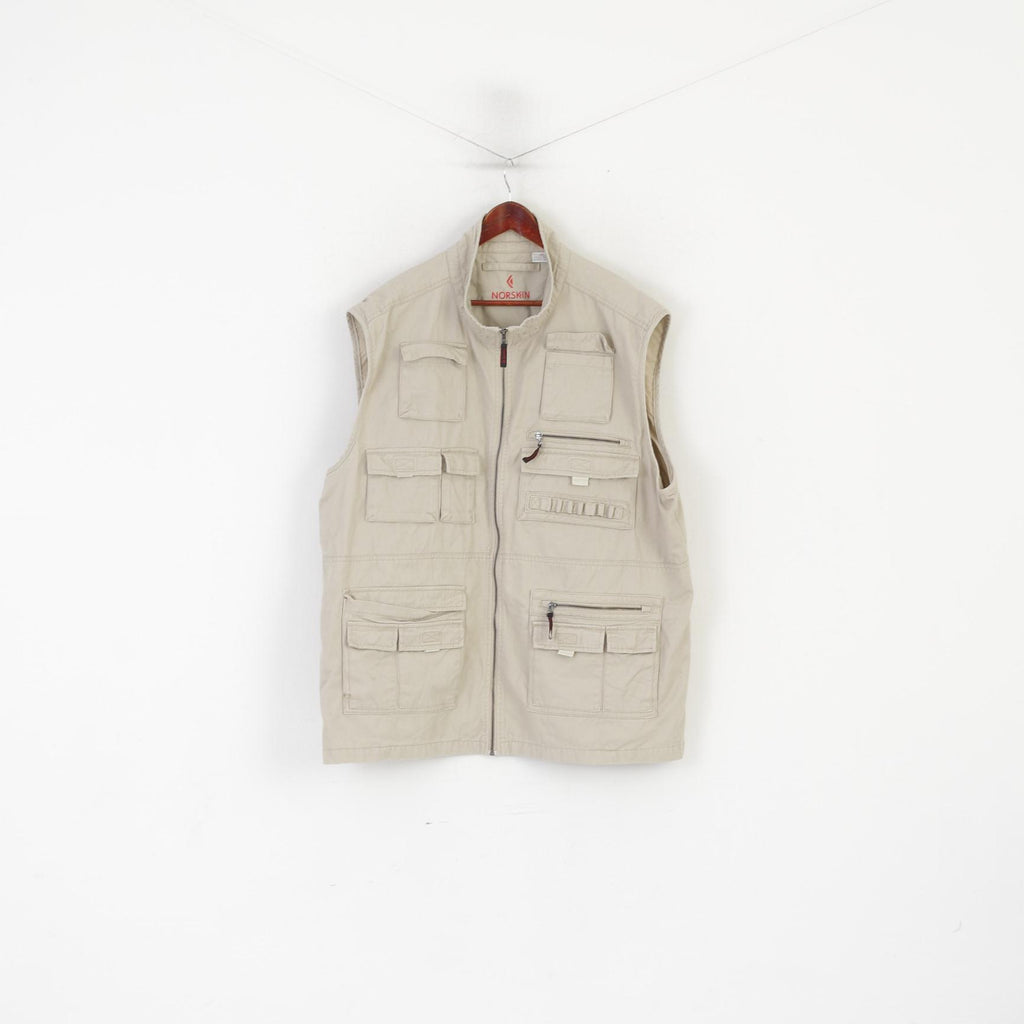 Norskin Men 60/62 XXXL Waistcoat Beige Cotton Fishing Hunting Outdoor Vest