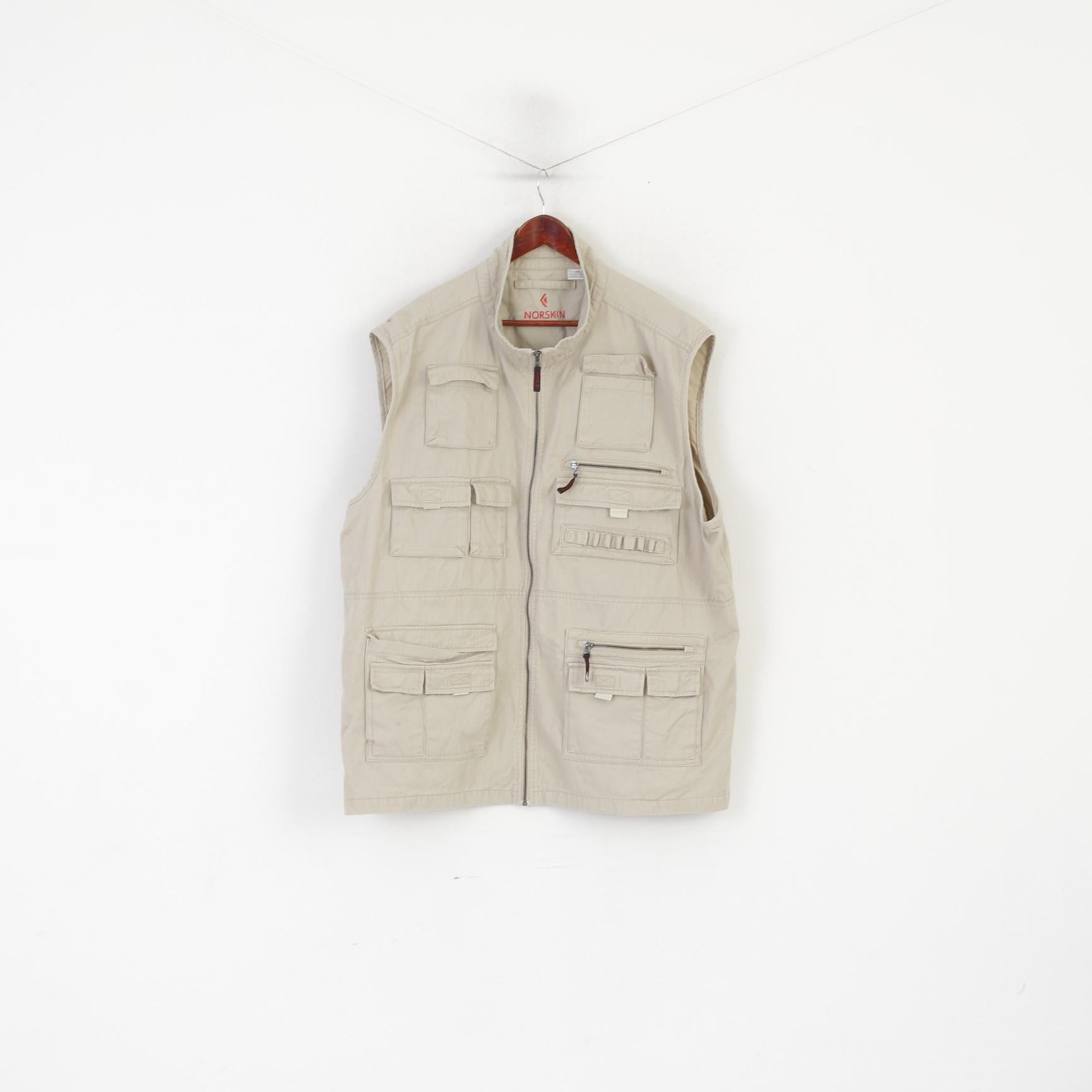 Norskin Men 60/62 XXXL Waistcoat Beige Cotton Fishing Hunting Outdoor Vest