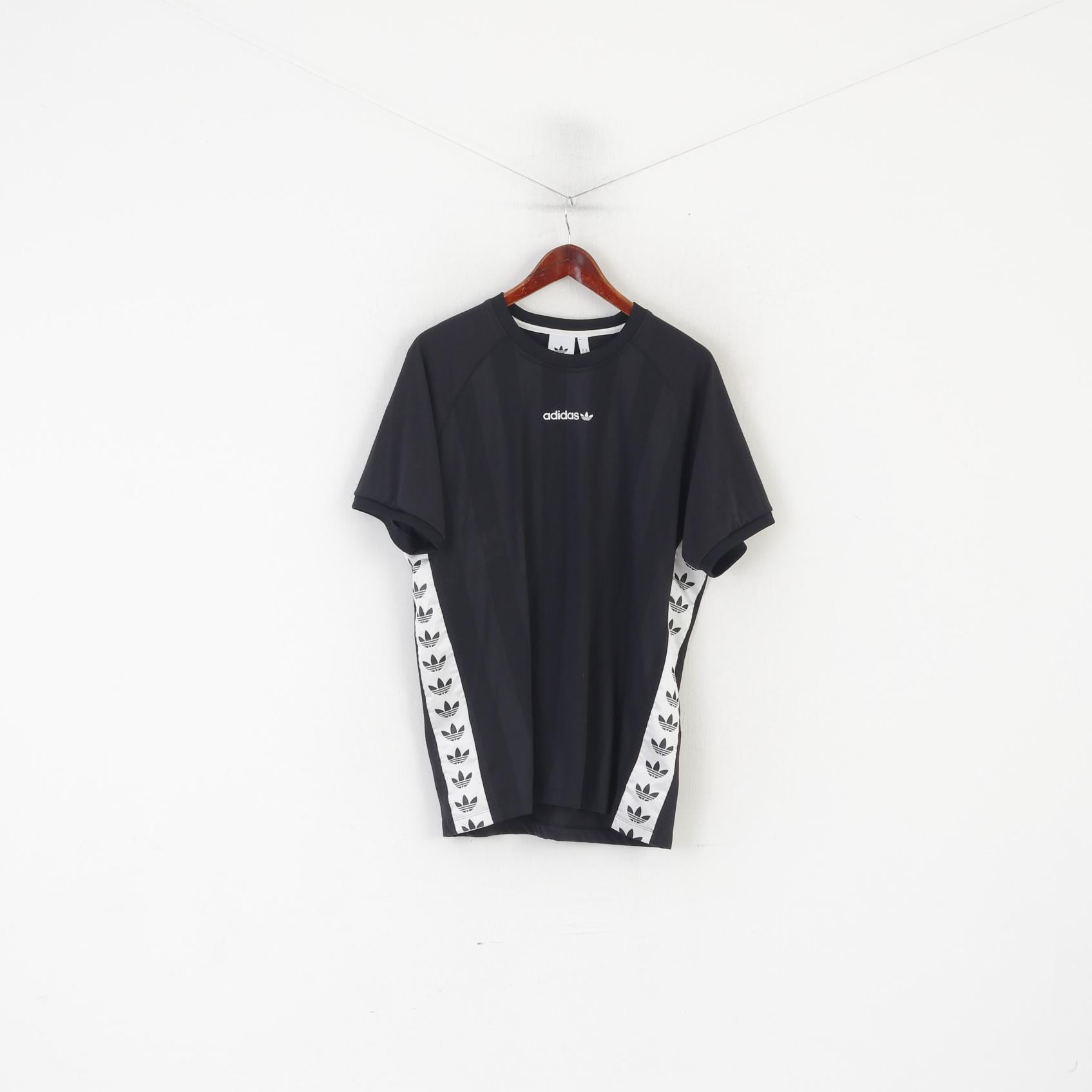 Adidas Men XL Shirt Noir Brillant Inserts Logo Sportawear Retro Activewear Top