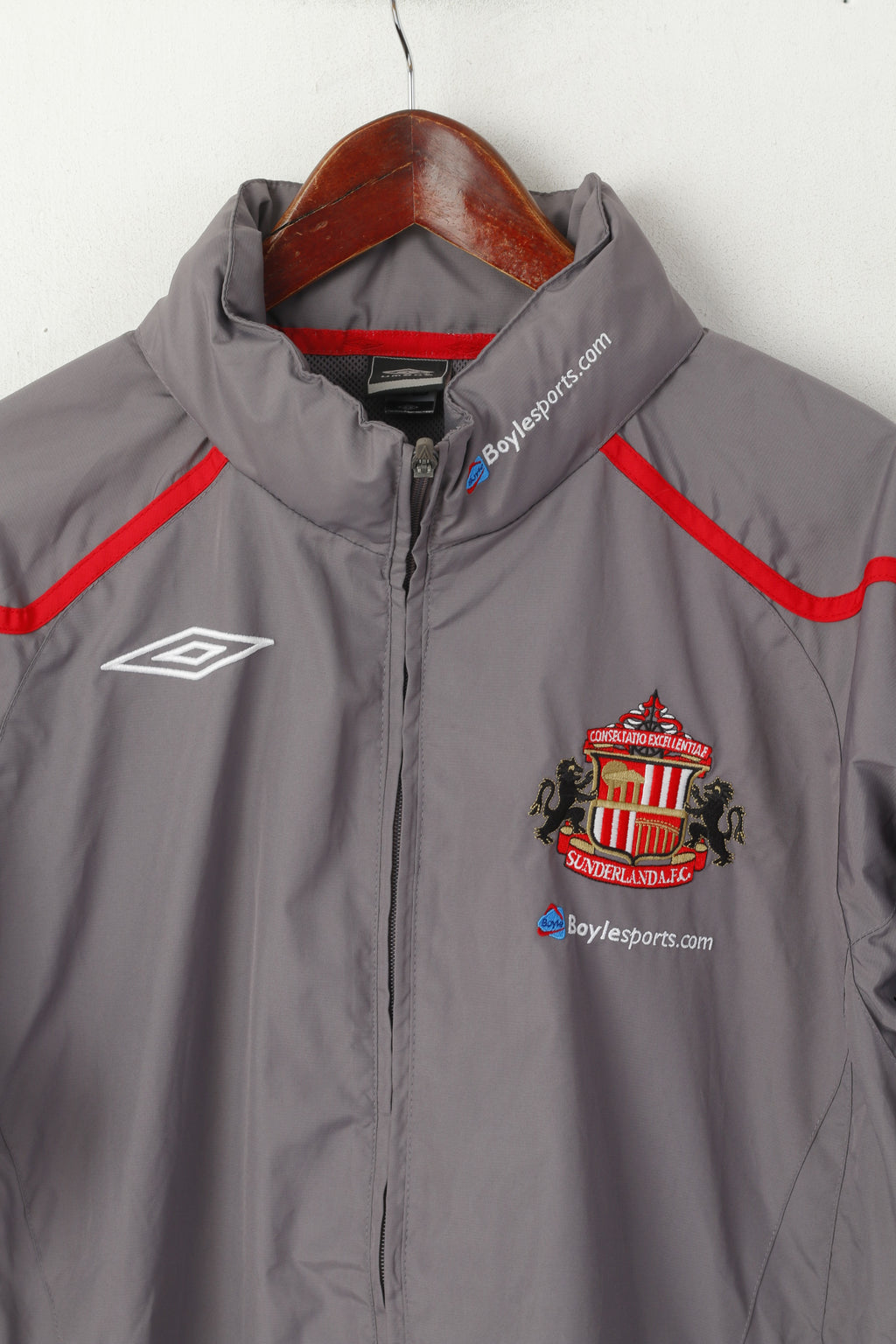 Giacca Umbro Sunderland FC da uomo L grigia con cerniera intera, cappuccio nascosto, top leggero