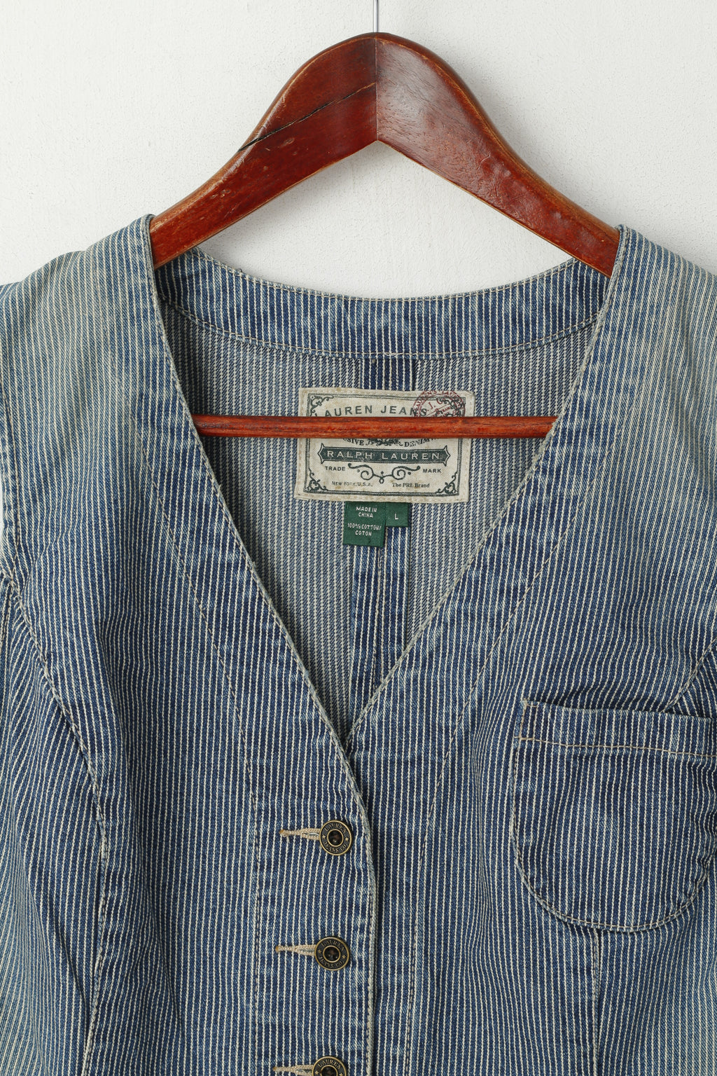Lauren Jeans Ralph Lauren Donna L (M) Gilet Gilet in cotone sbiadito a righe blu