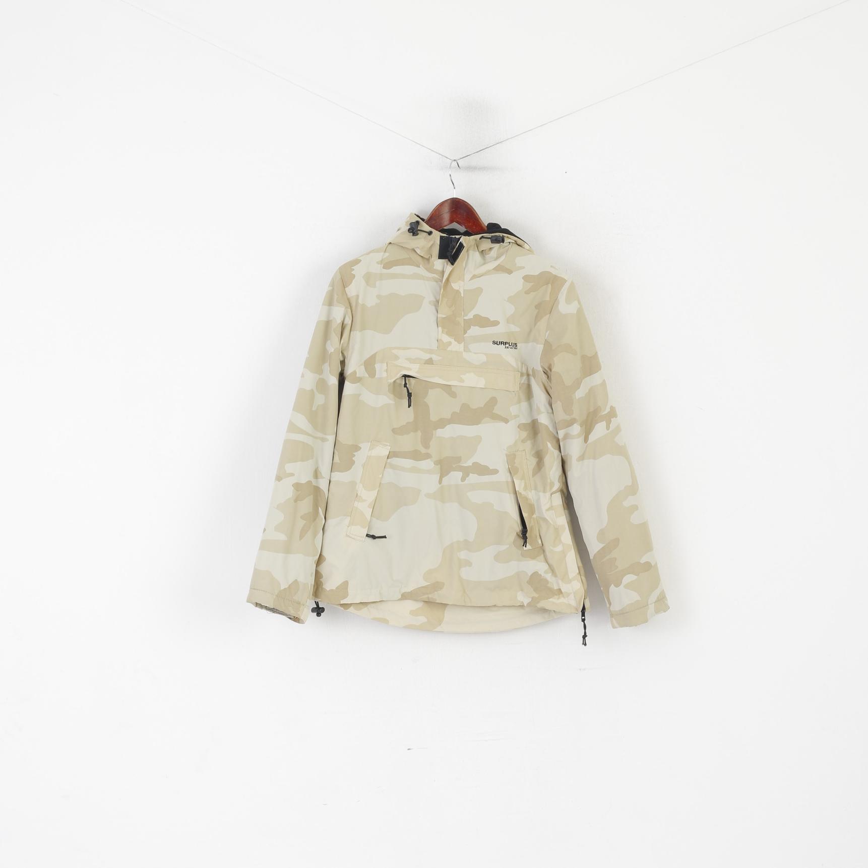 Surplus Women M (S) Giacca Beige Nylon Moro Pullover Giacca a vento Grezza Top vintage