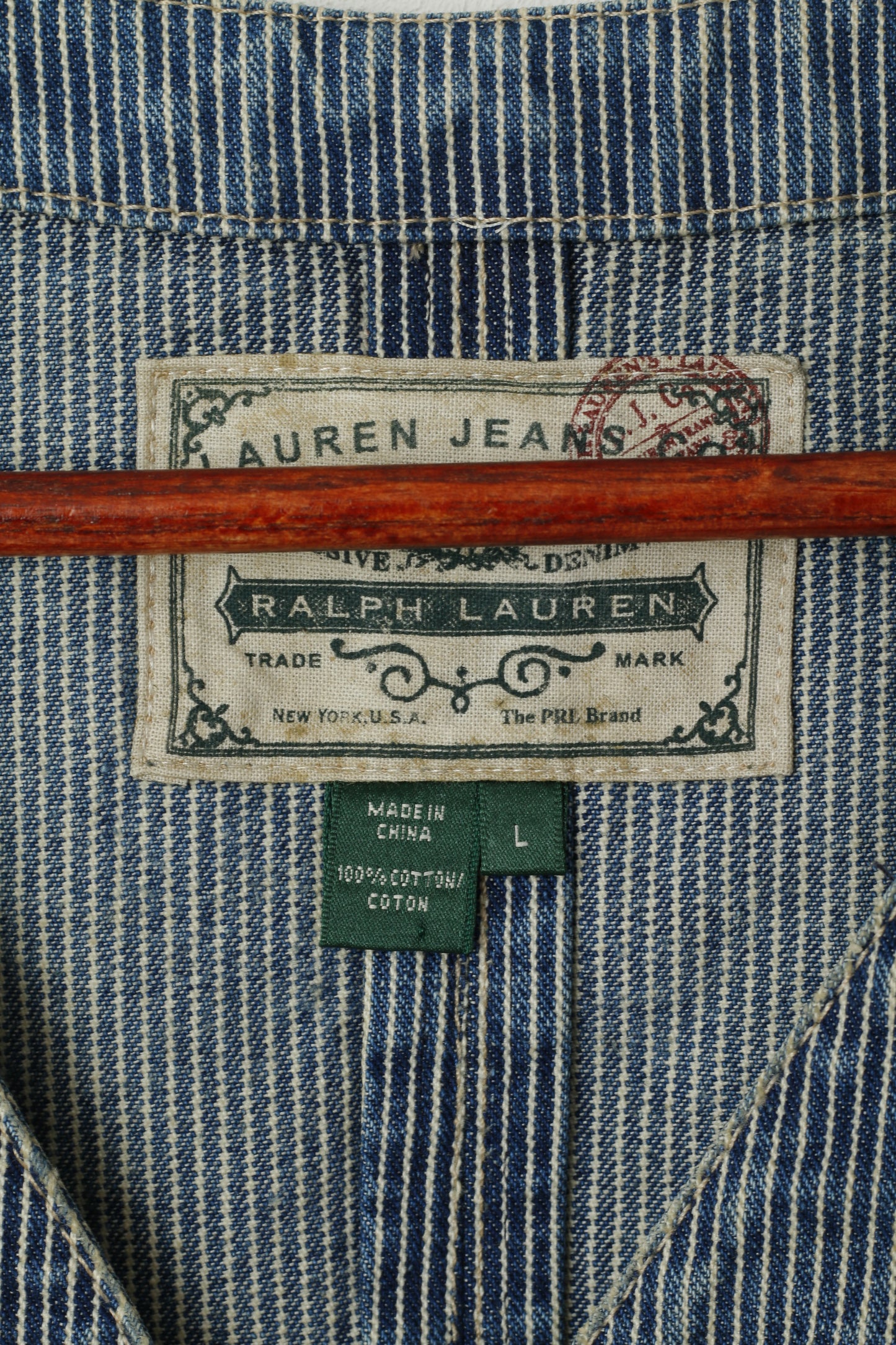 Lauren Jeans Ralph Lauren Women L (M) Waistcoast Blue Striped Faded Cotton Vest
