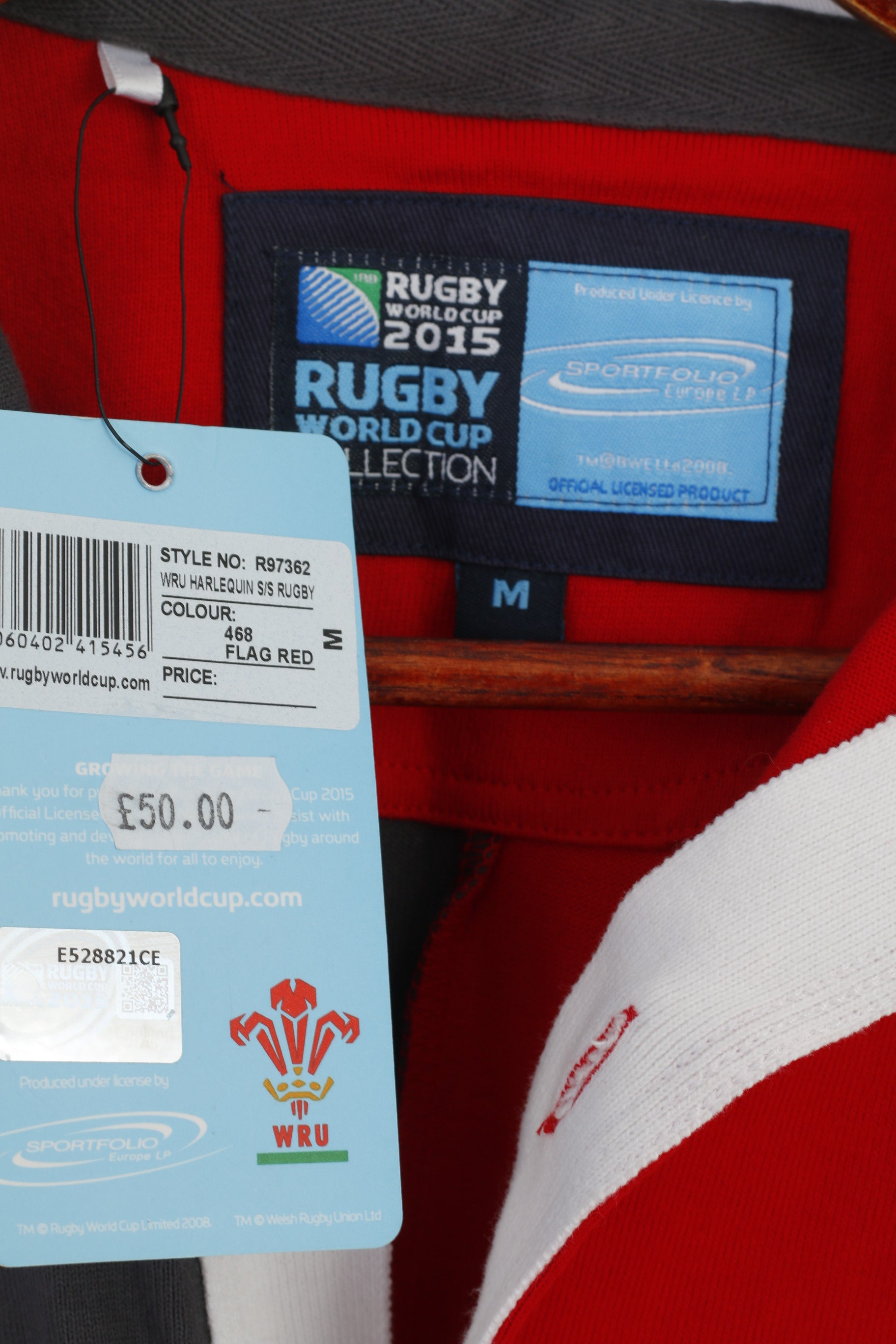 Nouveau Coupe du Monde de Rugby 2015 Hommes M Polo Gris Rouge Coton WRU Harlequin Top