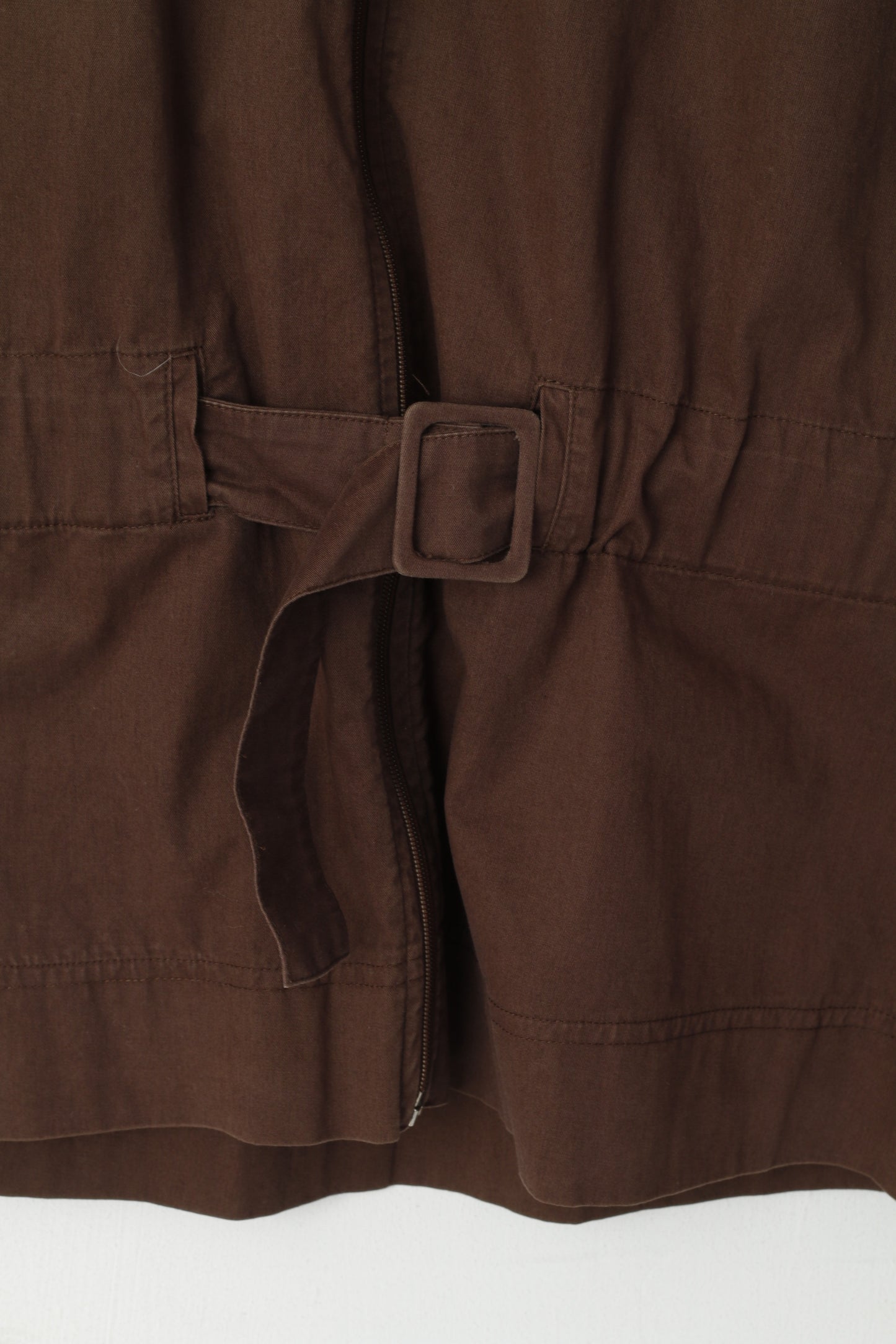 Reebok Classic Women 16 XL Jacket Brown Cotton Full Zipper Belted Stan Up Collar Top