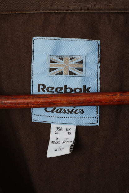 Giacca Reebok Classic da donna 16 XL Giacca in cotone marrone con cerniera intera e cintura con colletto Stan Up