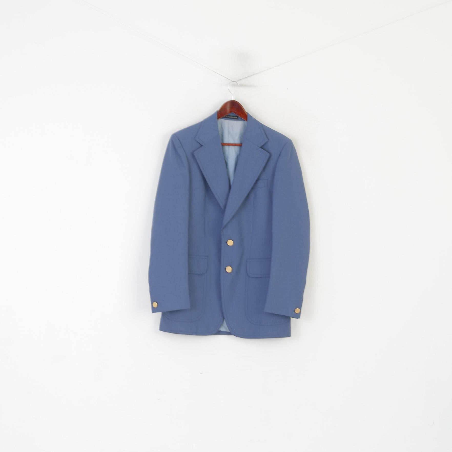 Austin Reed Uomo 38 Blazer lungo in lana blu Giacca vintage anni '70 realizzata in Yugolavia