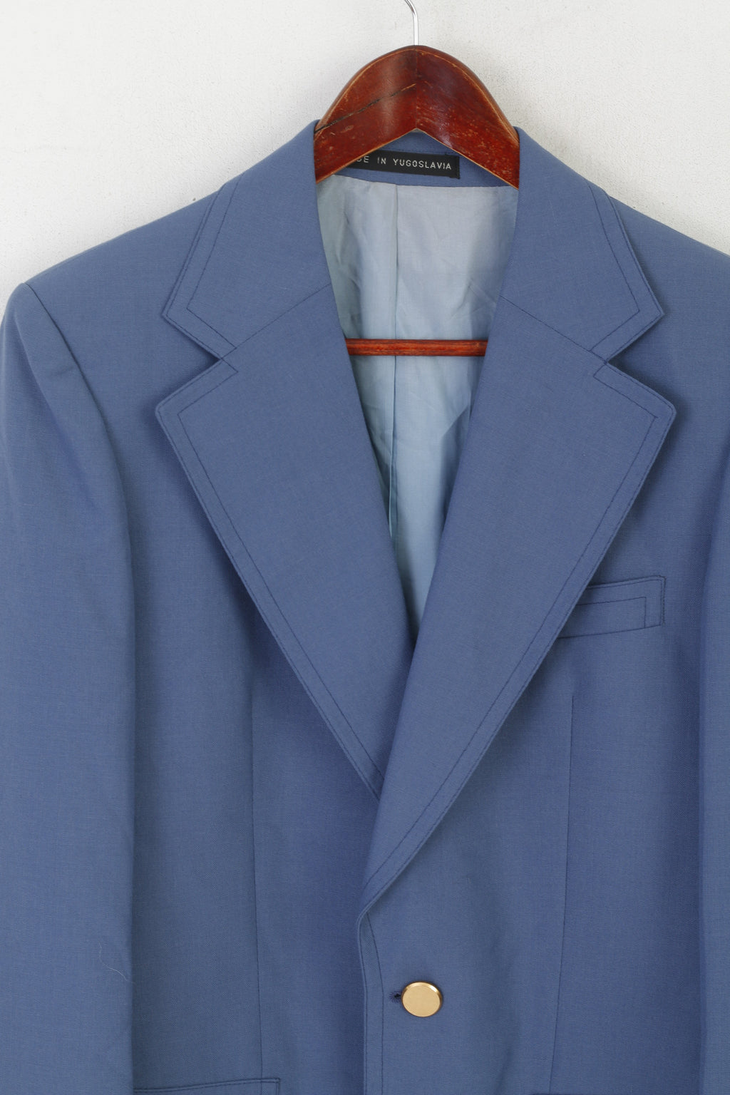 Austin Reed Uomo 38 Blazer lungo in lana blu Giacca vintage anni '70 realizzata in Yugolavia
