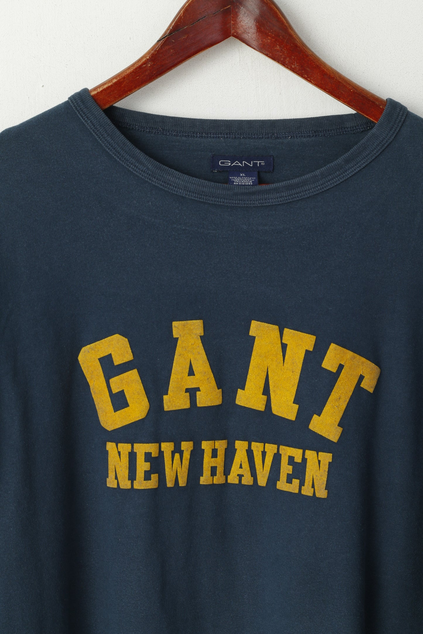 GANT Men XL Long Sleeved Shirt Navy Cotton New Haven Emroidered Crew Neck Top