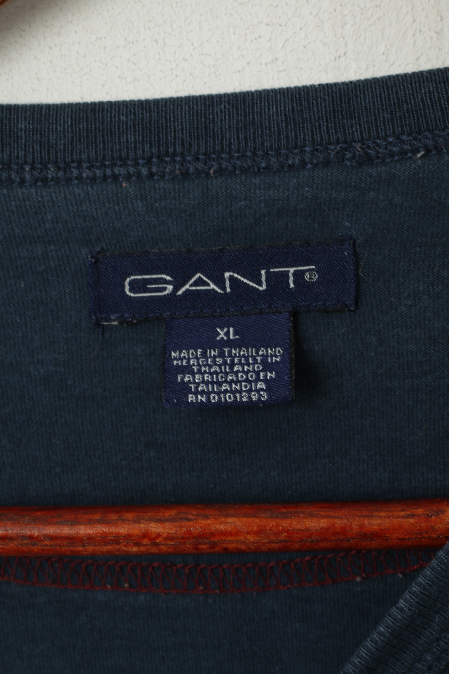 GANT Camicia a maniche lunghe da uomo XL Top girocollo ricamato New Haven in cotone blu scuro