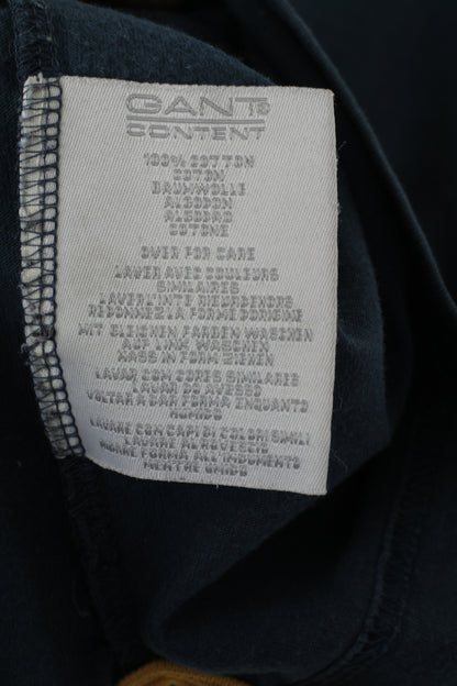 GANT Men XL Long Sleeved Shirt Navy Cotton New Haven Emroidered Crew Neck Top
