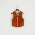 Genuine Leather Boys 10 Age Vest Brown Leather Imitation Wool Snaps Bodywarmer