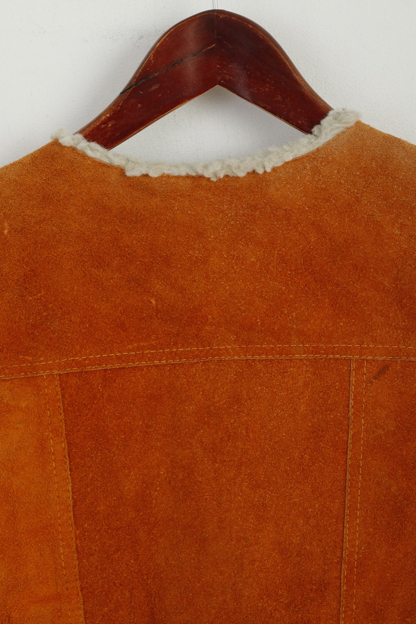 Genuine Leather Boys 10 Age Vest Brown Leather Imitation Wool Snaps Bodywarmer