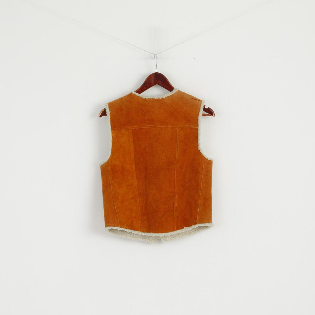 Gilet en cuir véritable pour garçons de 10 ans, gilet en cuir marron, imitation laine, boutons-pression, Bodywarmer