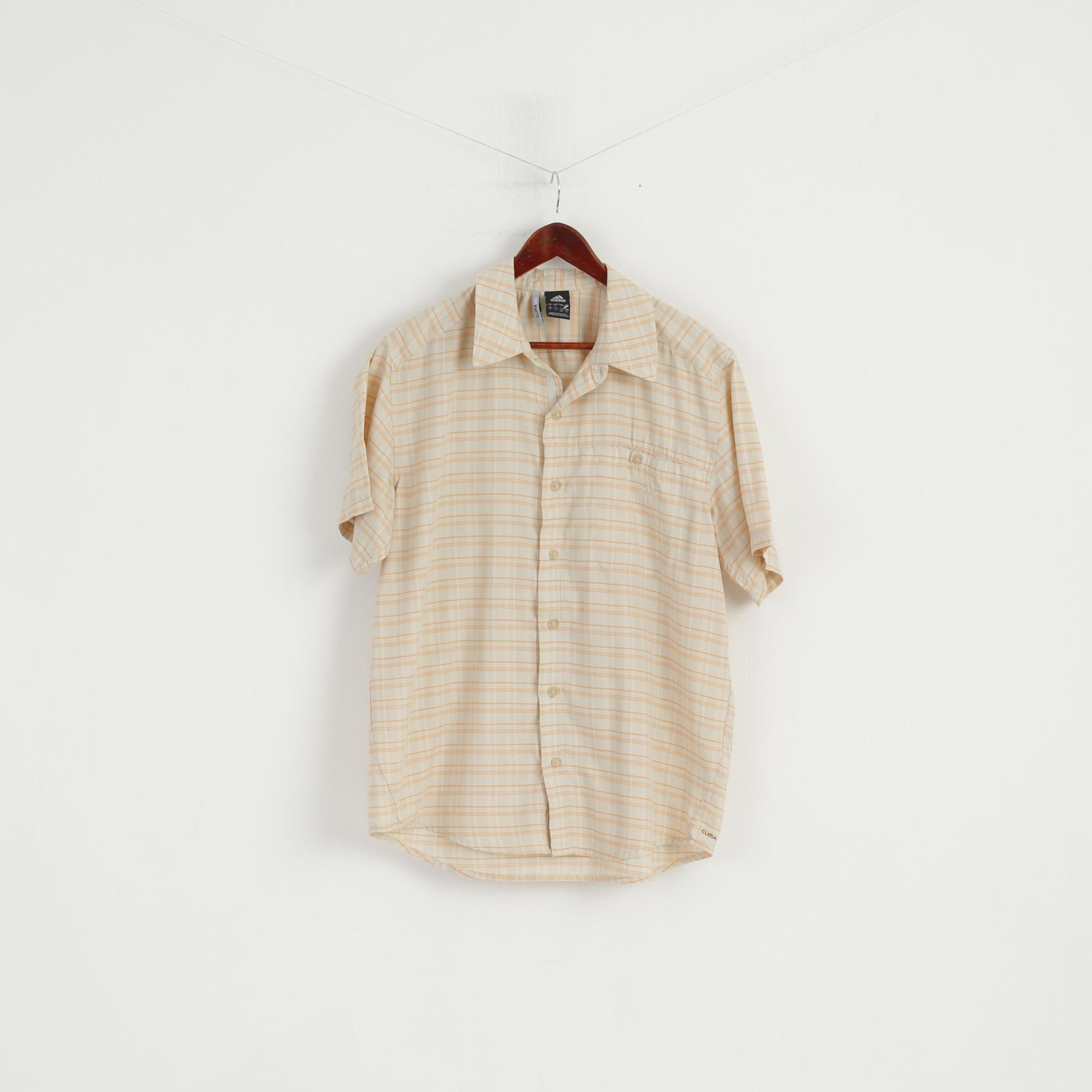 Adidas Men L Chemise décontractée Beige Poches Trekking Outdoor Coton Mélange Boutons Top