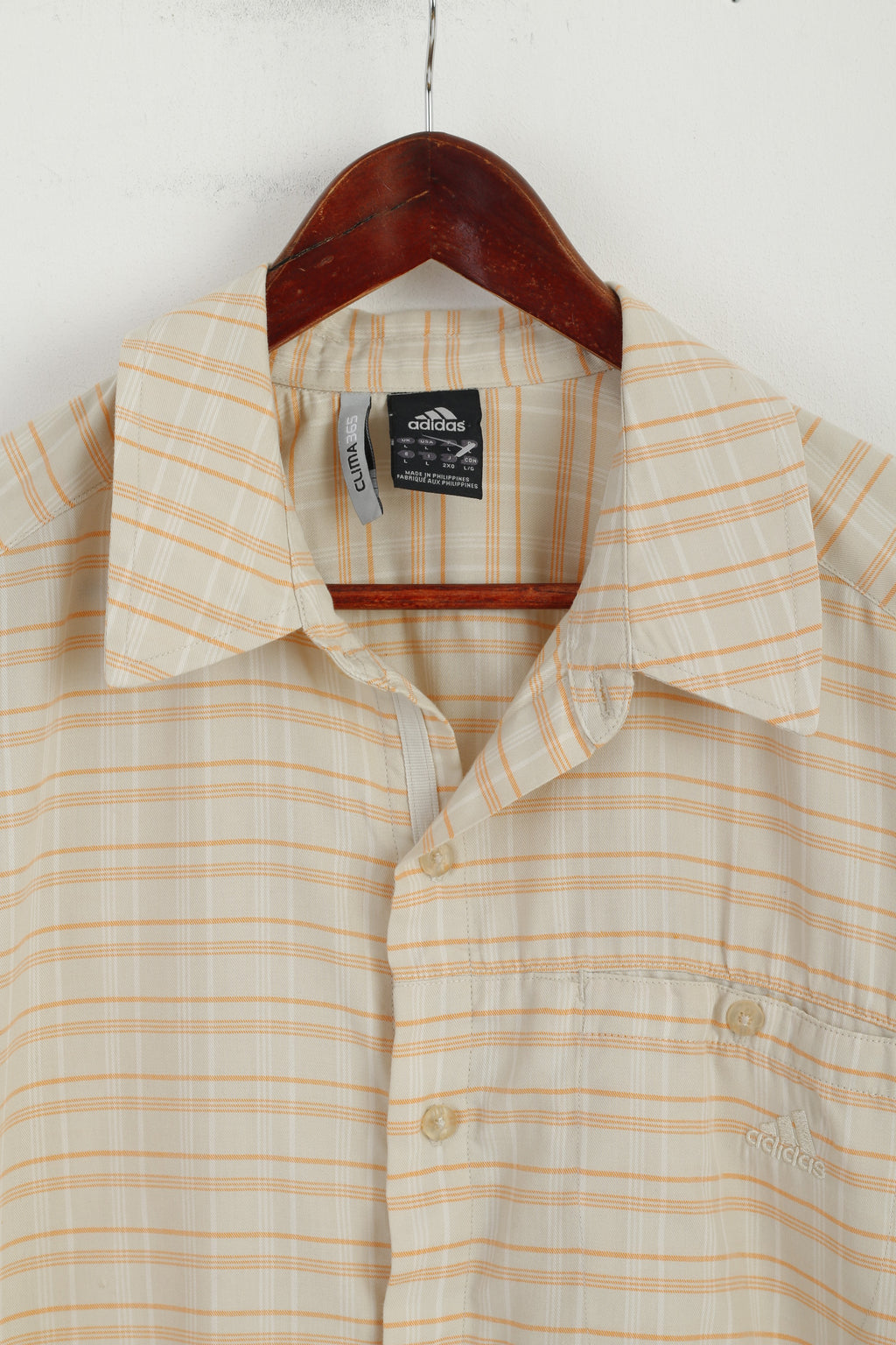 Adidas Men L Chemise décontractée Beige Poches Trekking Outdoor Coton Mélange Boutons Top