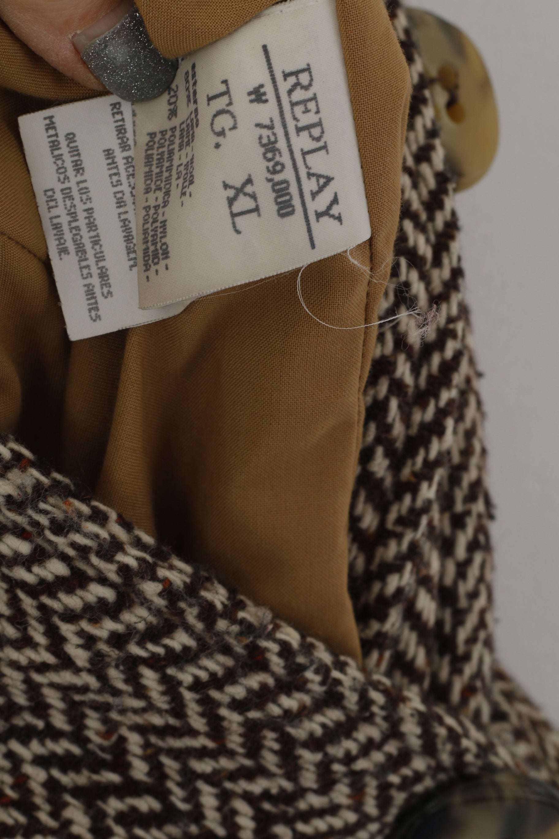 Replay Cappotto Donna XL (L) Marrone Lana Spinato Doppio Petto Vintage