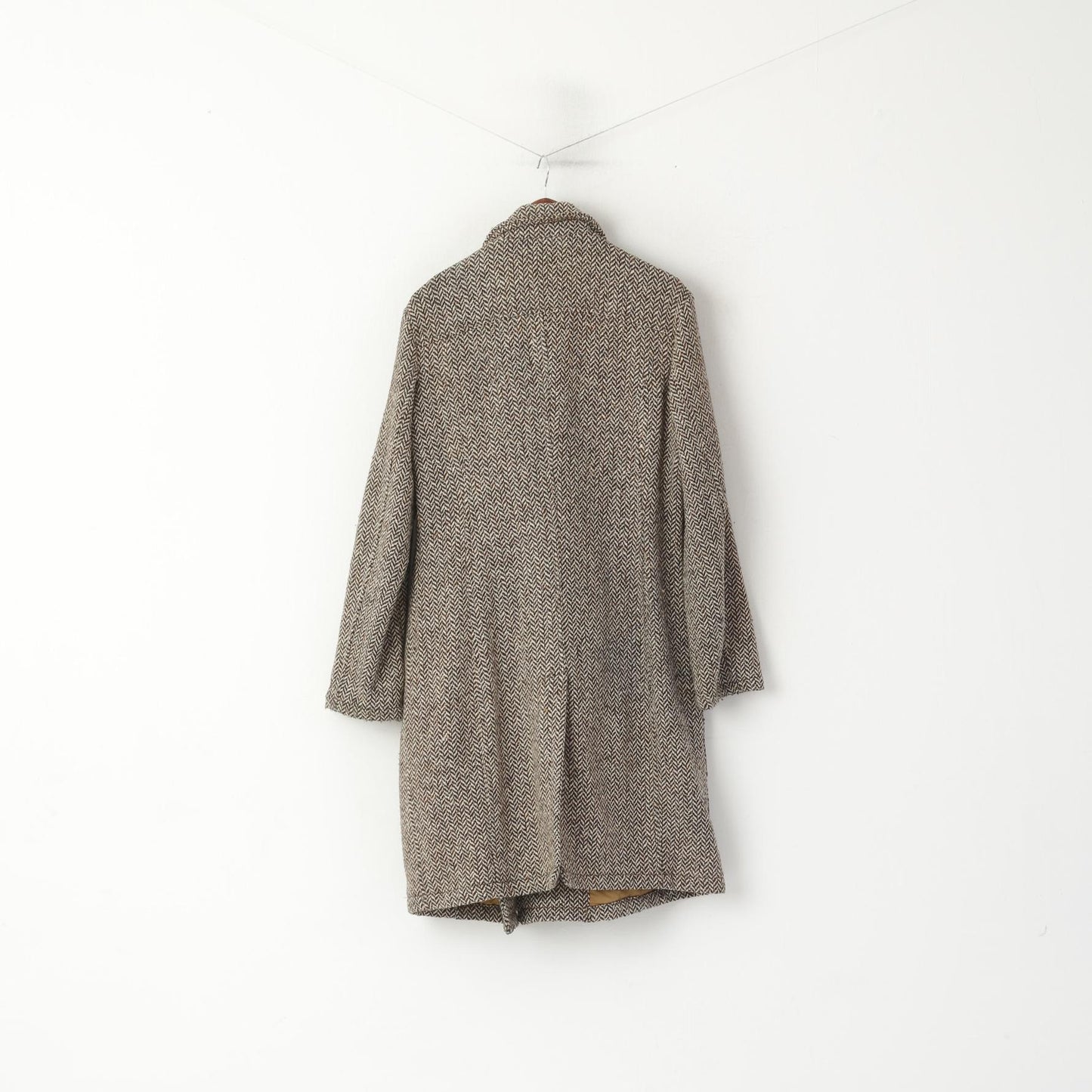 Replay Women XL (L) Coat Brown Wool Herringbone Double Breasted Vintage