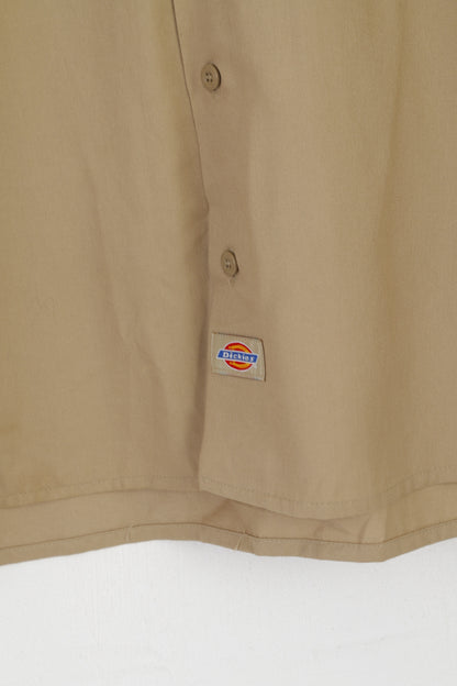 Dickies Men 34/35 M Casual Shirt Brown Cotton Workwear American Long Sleeve Top