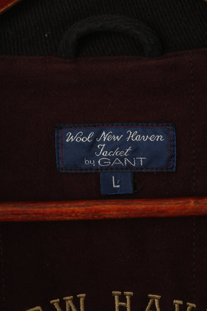 Gant USA Men L Jacket Navy Wool New Haven Bomber Full Zipper Classic Top