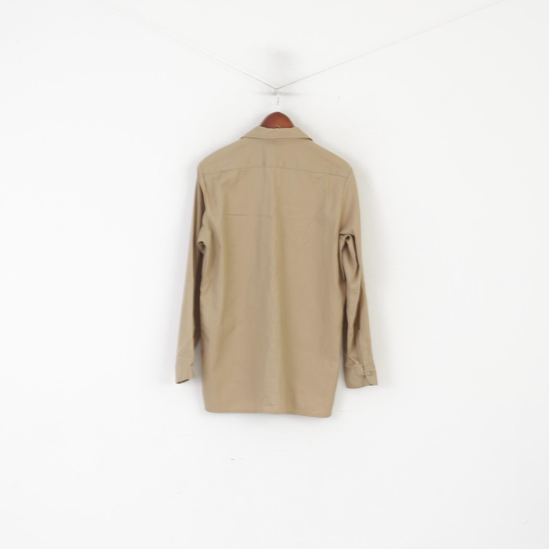 Dickies Men 34/35 M Casual Shirt Brown Cotton Workwear American Long Sleeve Top
