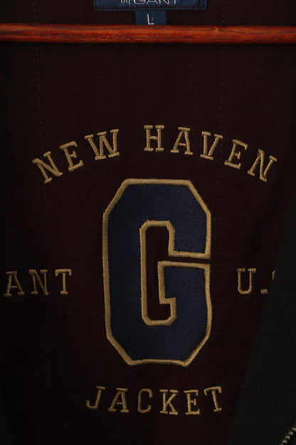 Gant USA Men L Jacket Navy Wool New Haven Bomber Full Zipper Classic Top