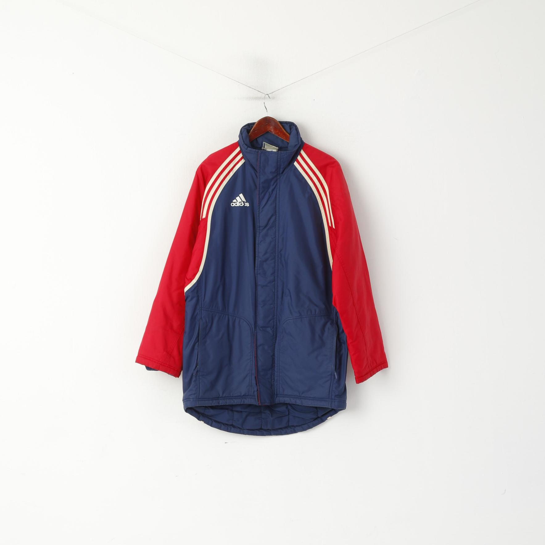 Adidas Homme S 168 Veste Vintage Bleu Rouge Rembourré Nylon Imperméable 01's Parka