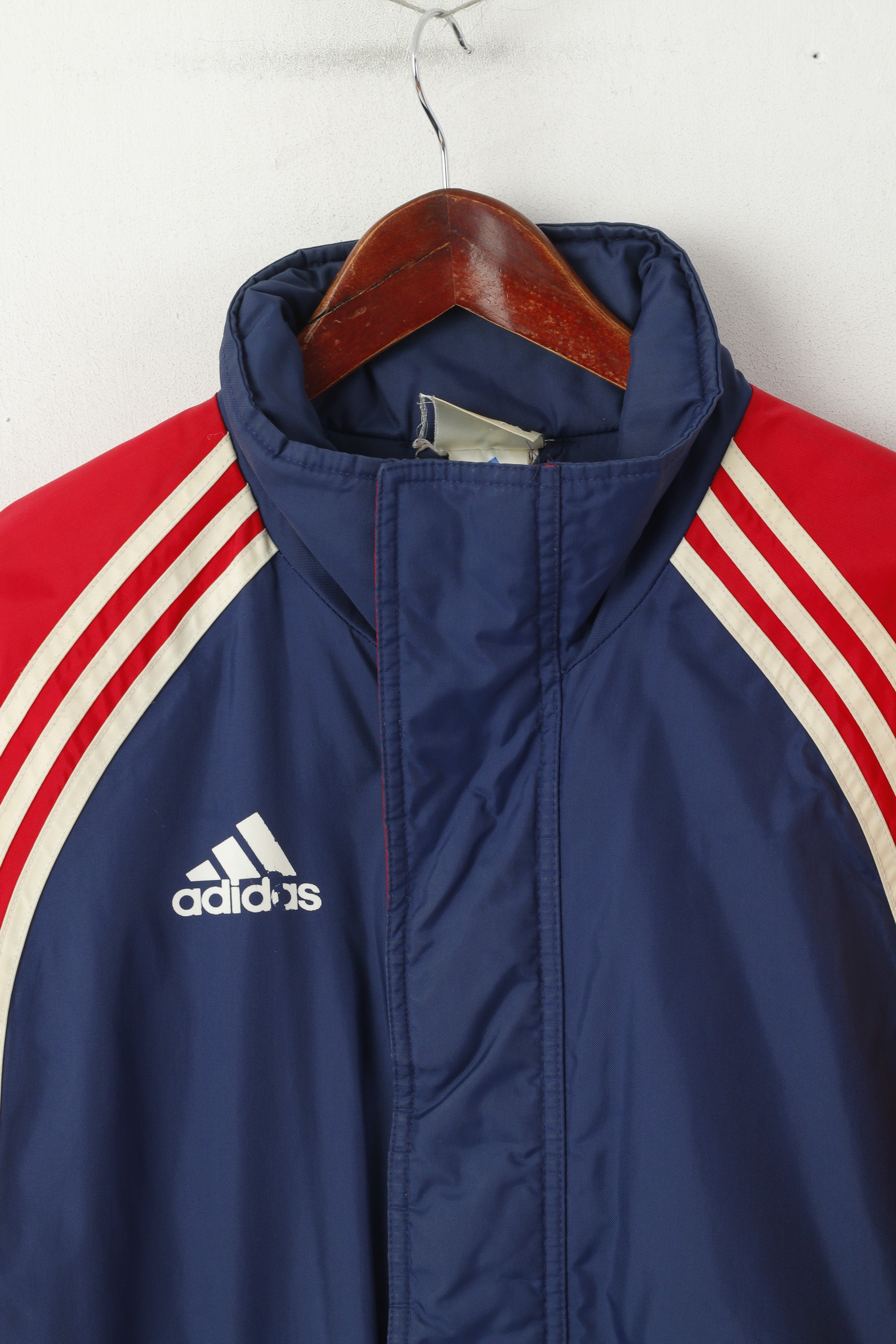 Adidas Homme S 168 Veste Vintage Bleu Rouge Rembourré Nylon Imperméable 01's Parka