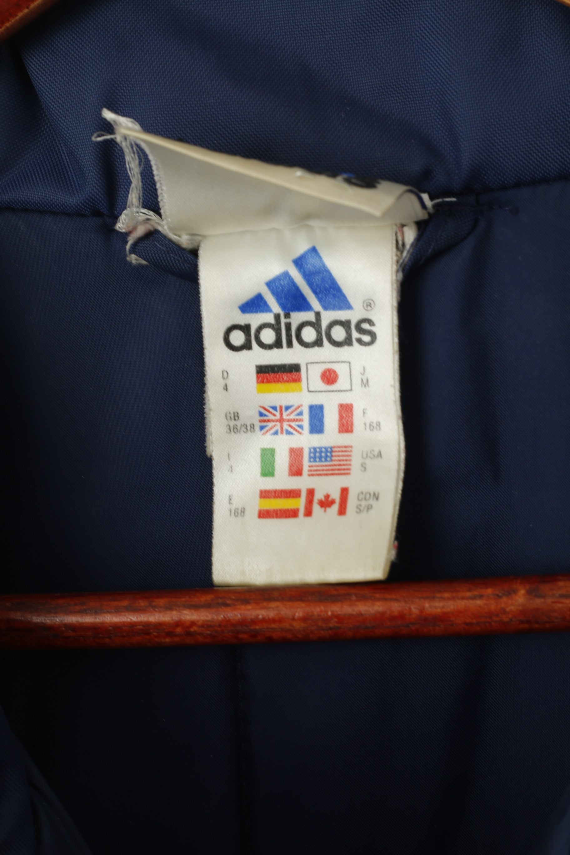 Adidas Homme S 168 Veste Vintage Bleu Rouge Rembourré Nylon Imperméable 01's Parka