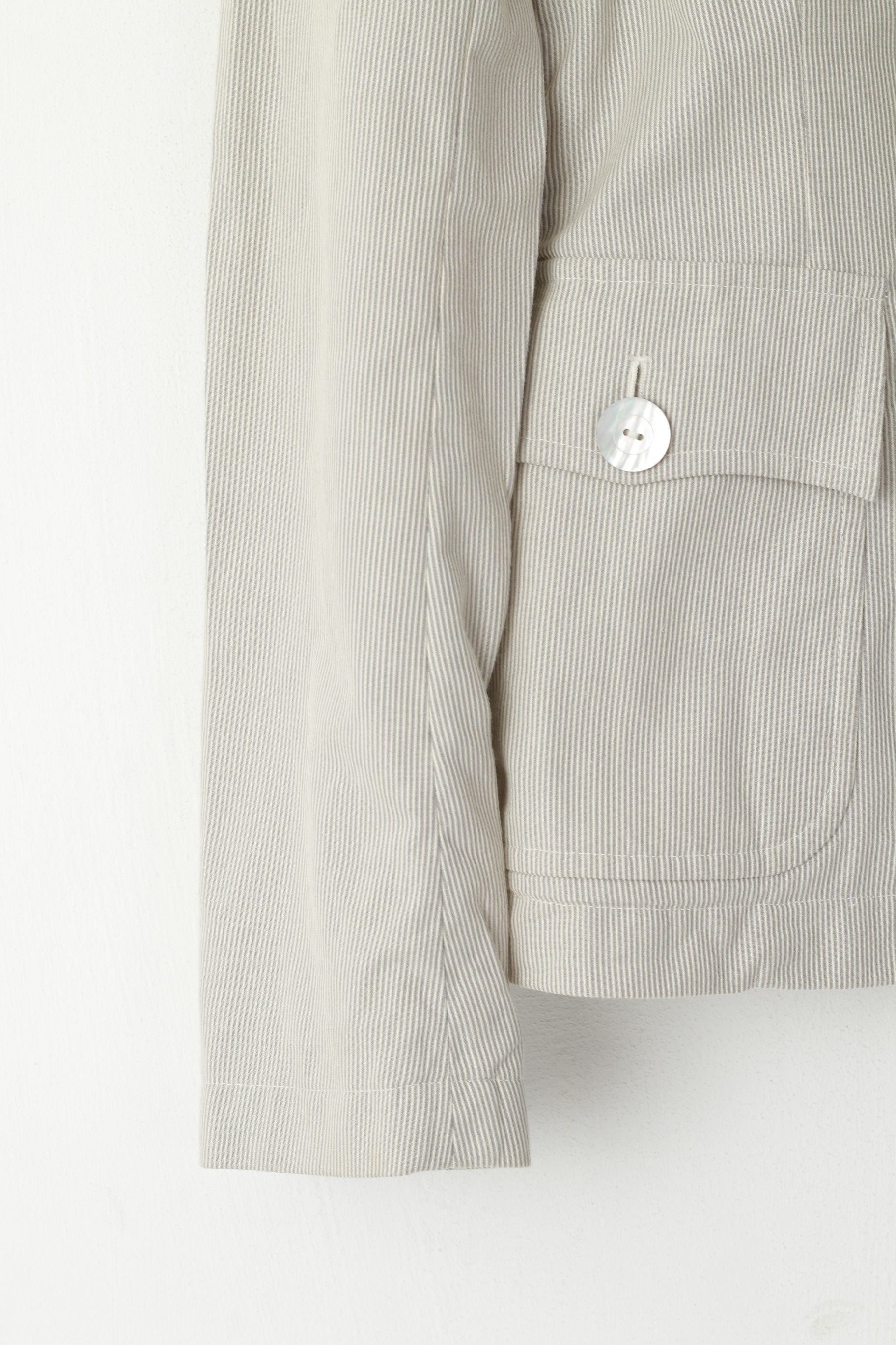 Giacca da tasca casual leggera in cotone a righe grigie da donna Ralph Lauren 8 S