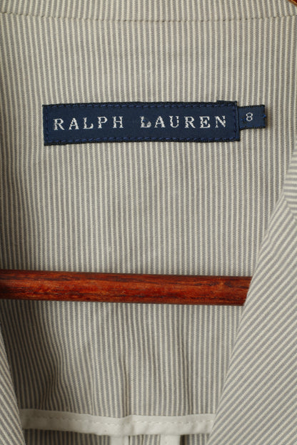 Ralph Lauren Women 8 S Blazer Grey Striped Cotton Light Casual Pocket Jacket