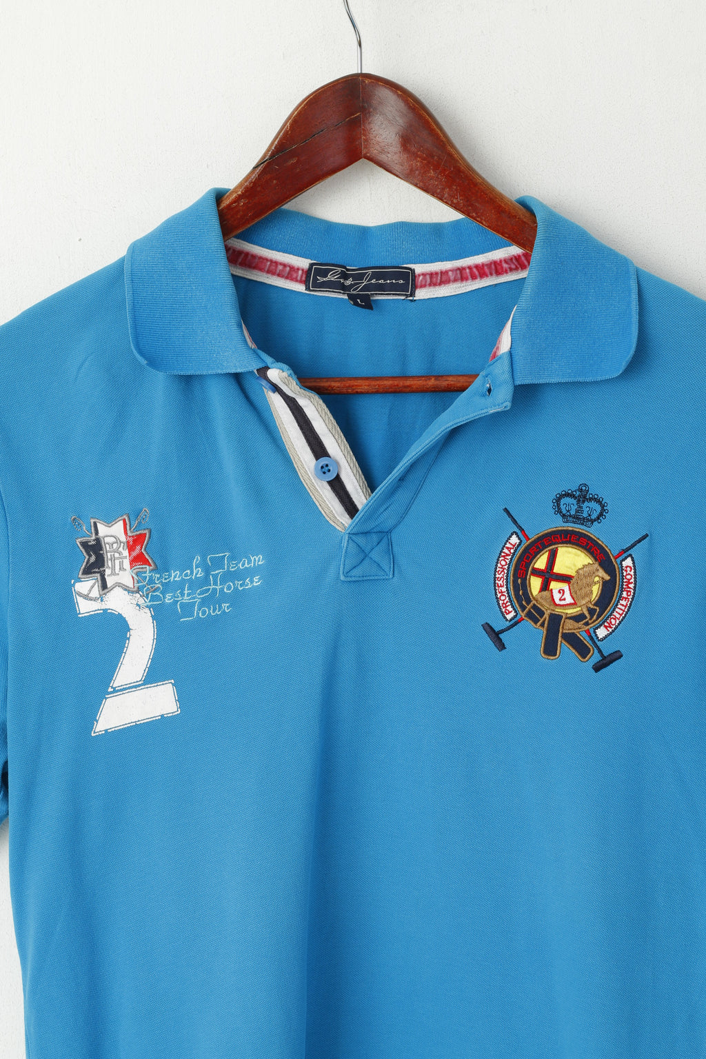 Gx3 Jeans Uomo L (M) Polo Turchese Cotone French Team Best Horse Tour St.Tropez #2 Top