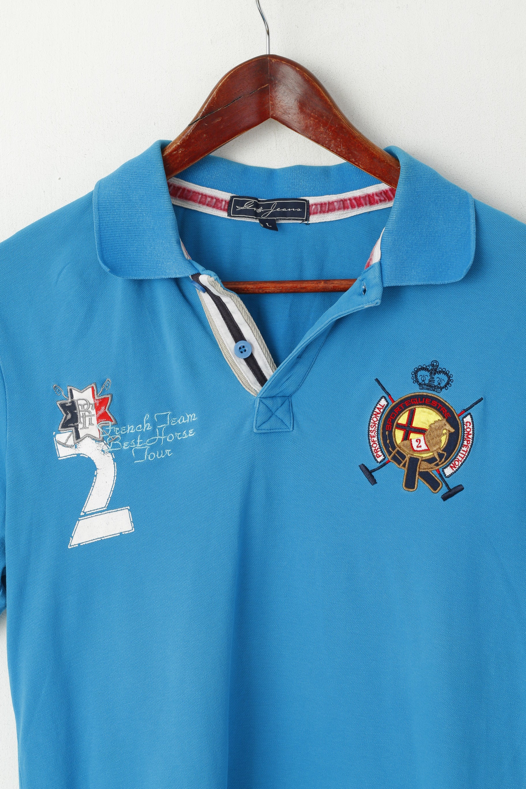 Gx3 Jeans Uomo L (M) Polo Turchese Cotone French Team Best Horse Tour St.Tropez #2 Top