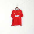 Nike Men L Polo Shirt Red Vintage Manchester United # 17 Nani Soccer Jersey Top