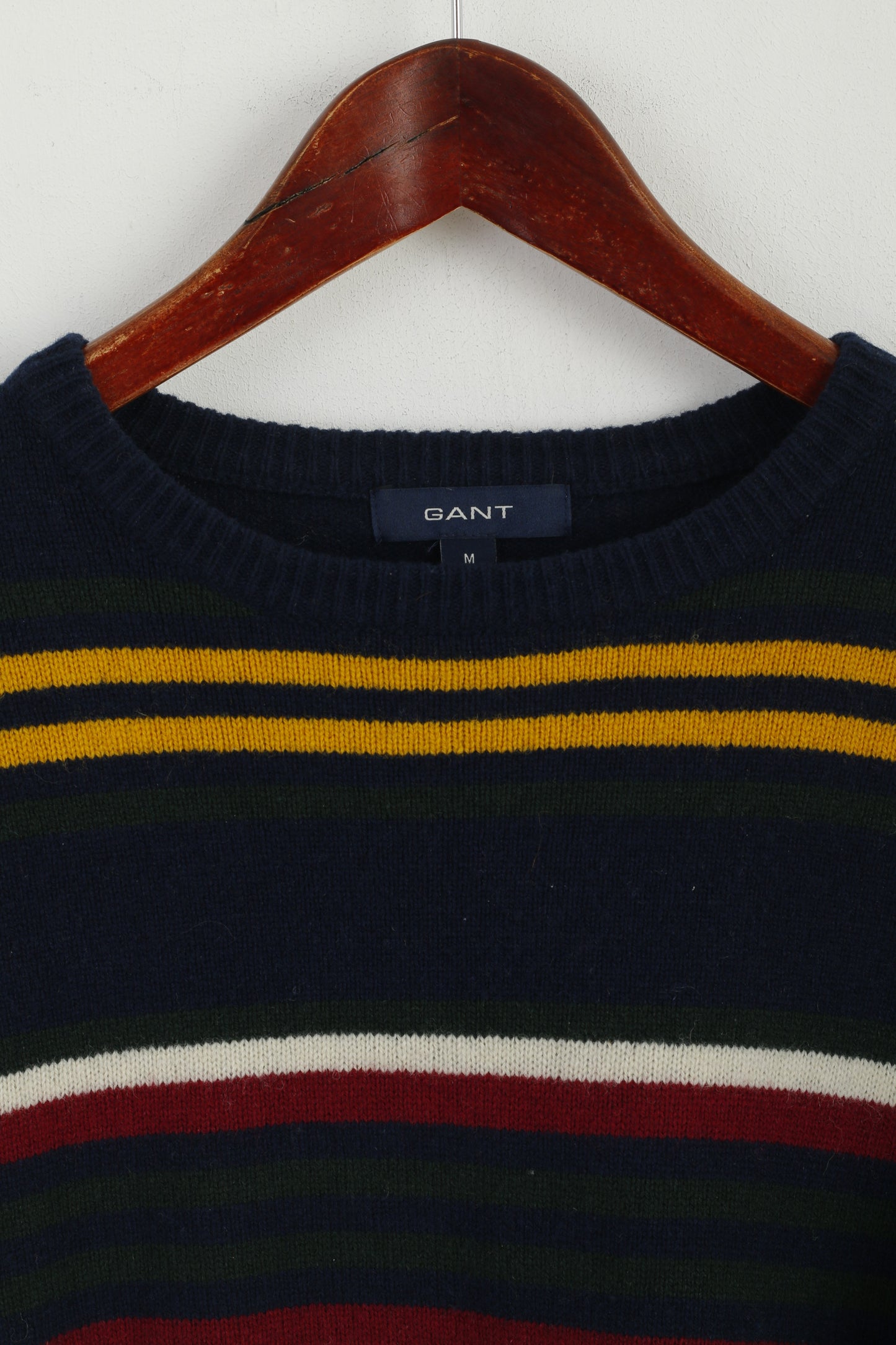 Gant Women M Jumper Navy Striped Wool Crew Neck Classic Sweater