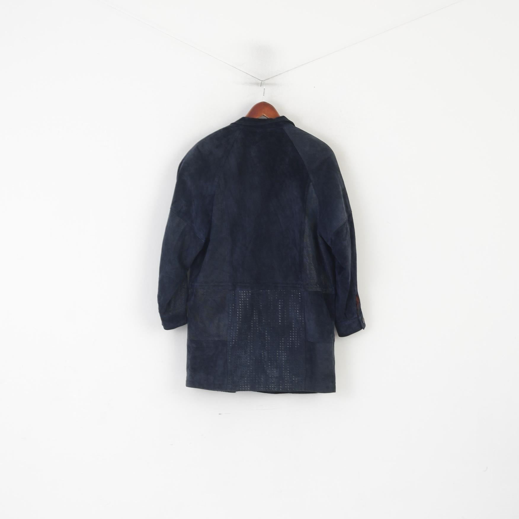 Great Outdoors Veste 38 L en cuir bleu marine brillant avec épaulettes vintage pour femme