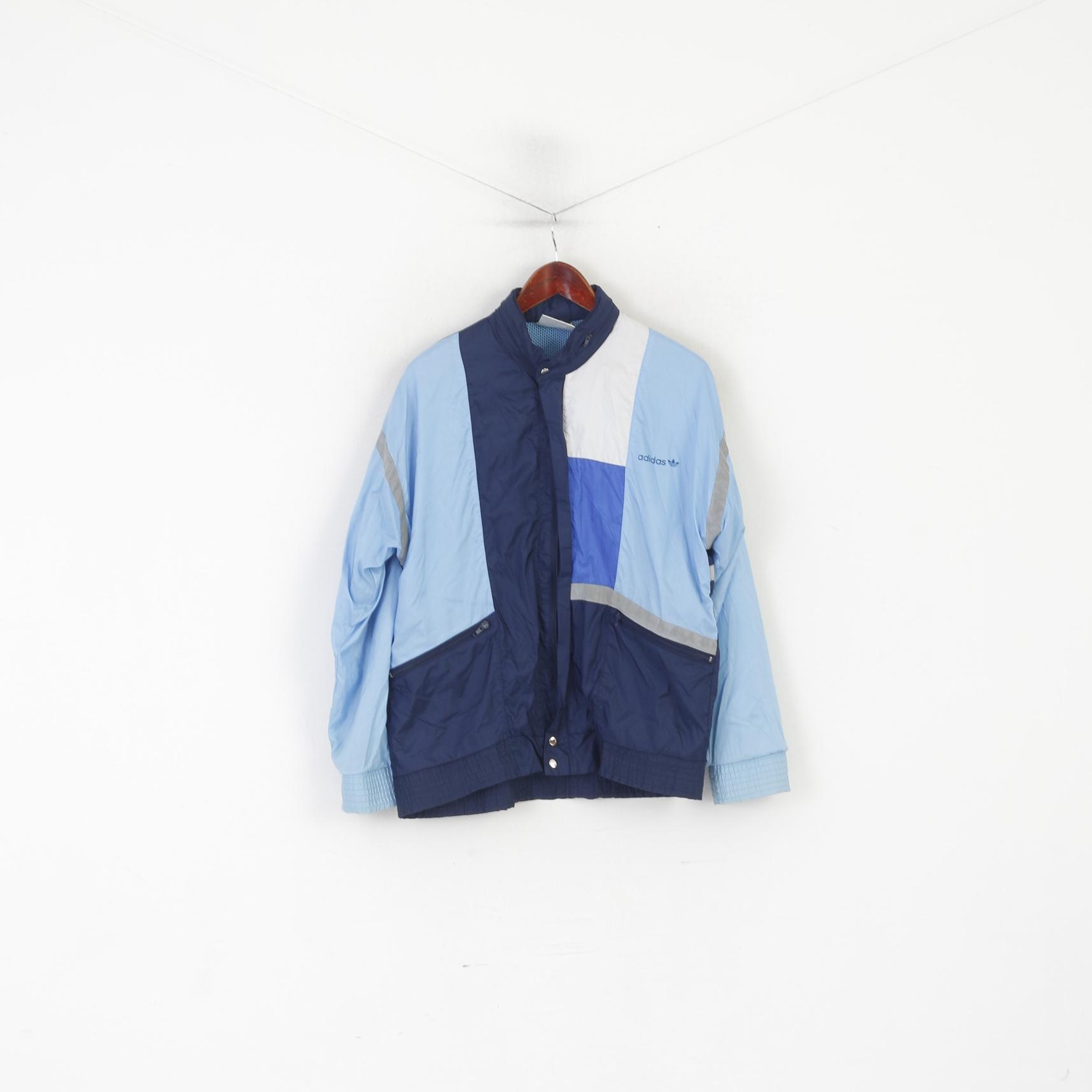 Adidas Men 174 M Jacket Blue Nylon Reflective Sportswear Zip Up Vintage Top