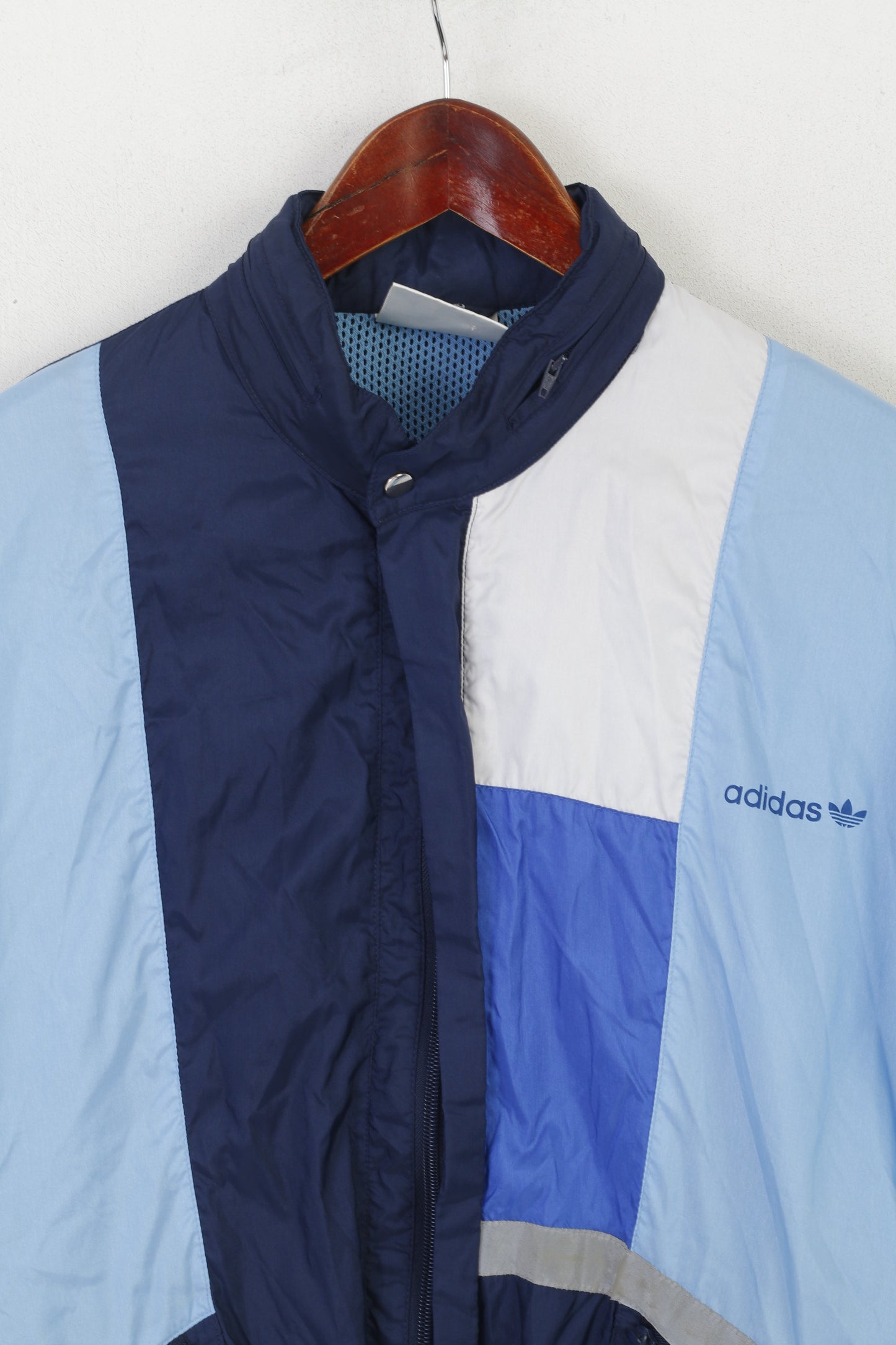 Adidas Men 174 M Jacket Blue Nylon Reflective Sportswear Zip Up Vintage Top