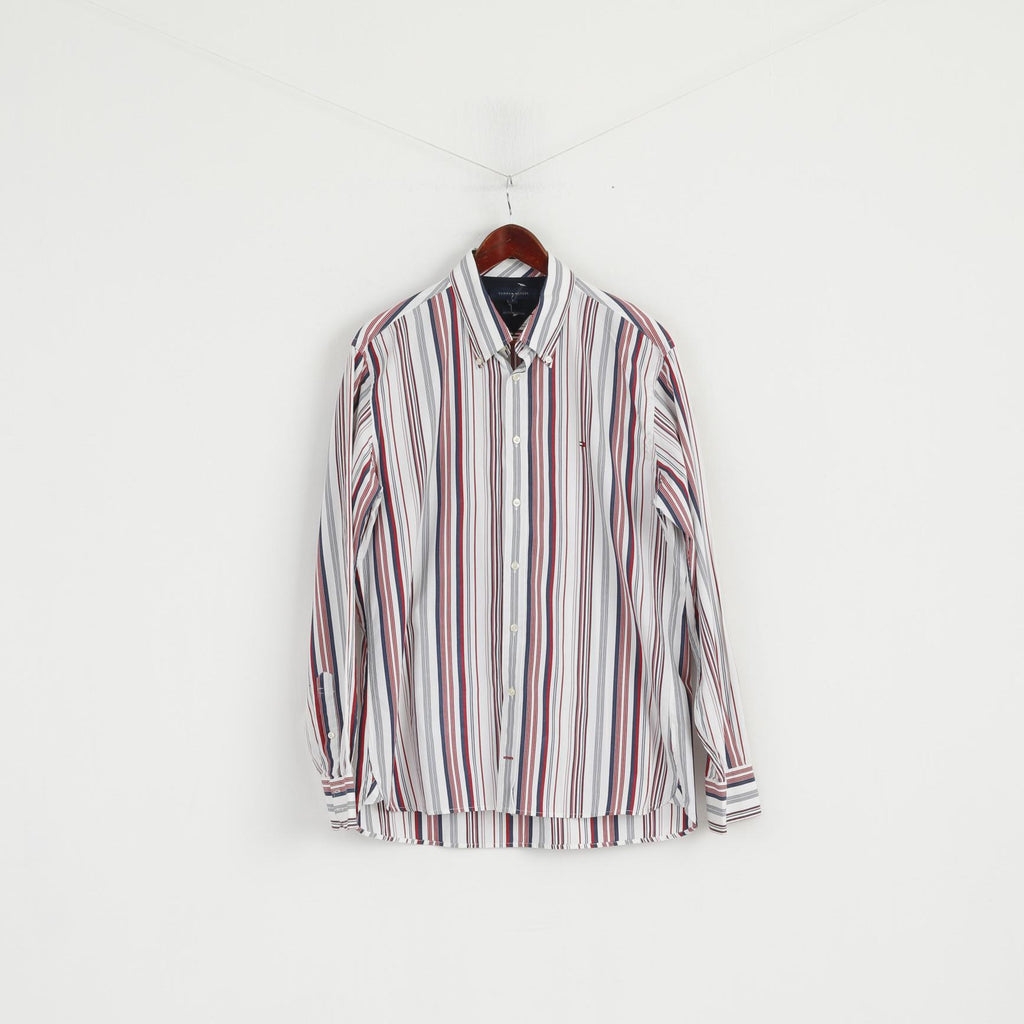 Tommy Hilfiger  Mens L Casual Shirt Striped Two Ply Cotton Long Sleeve Top