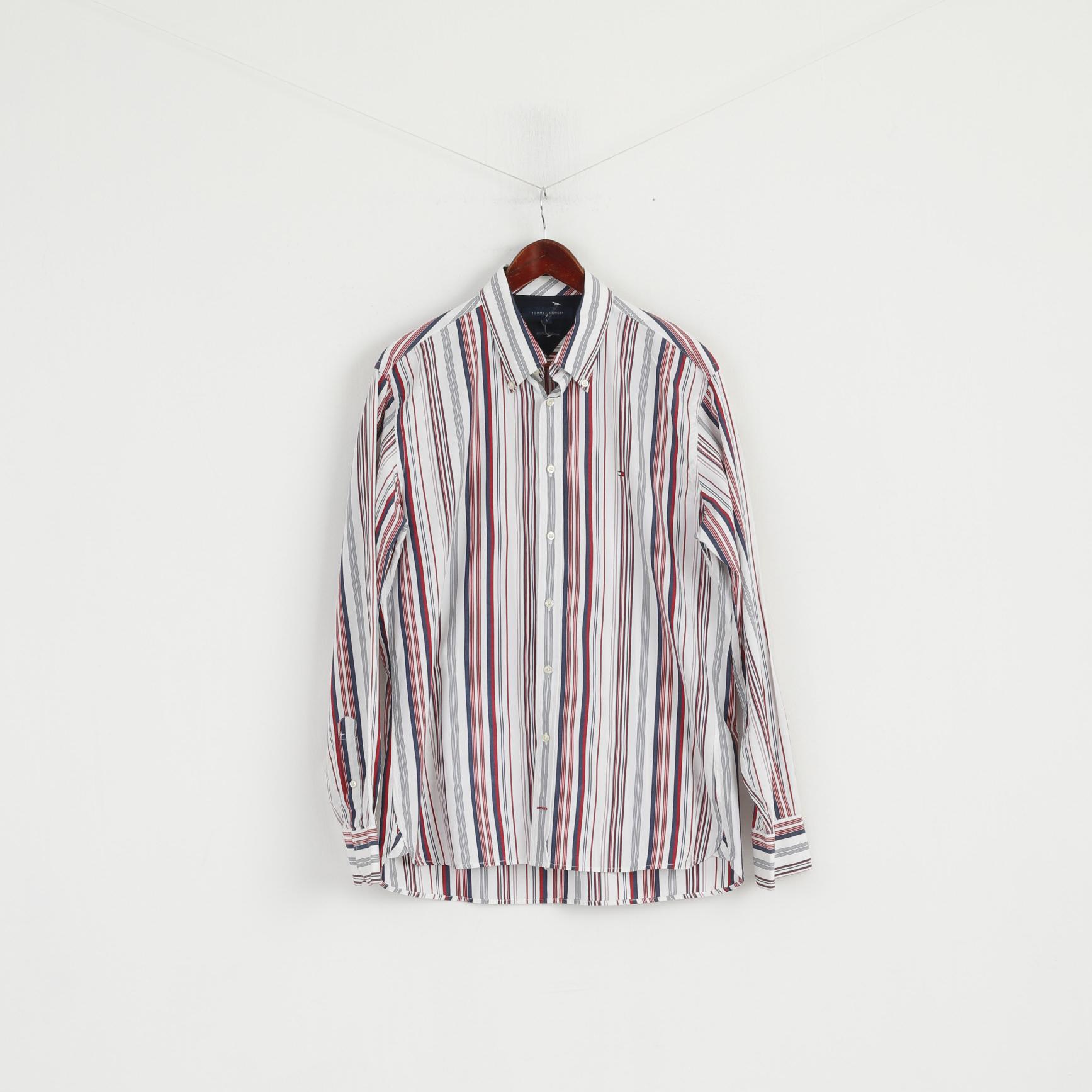 Tommy Hilfiger  Mens L Casual Shirt Striped Two Ply Cotton Long Sleeve Top