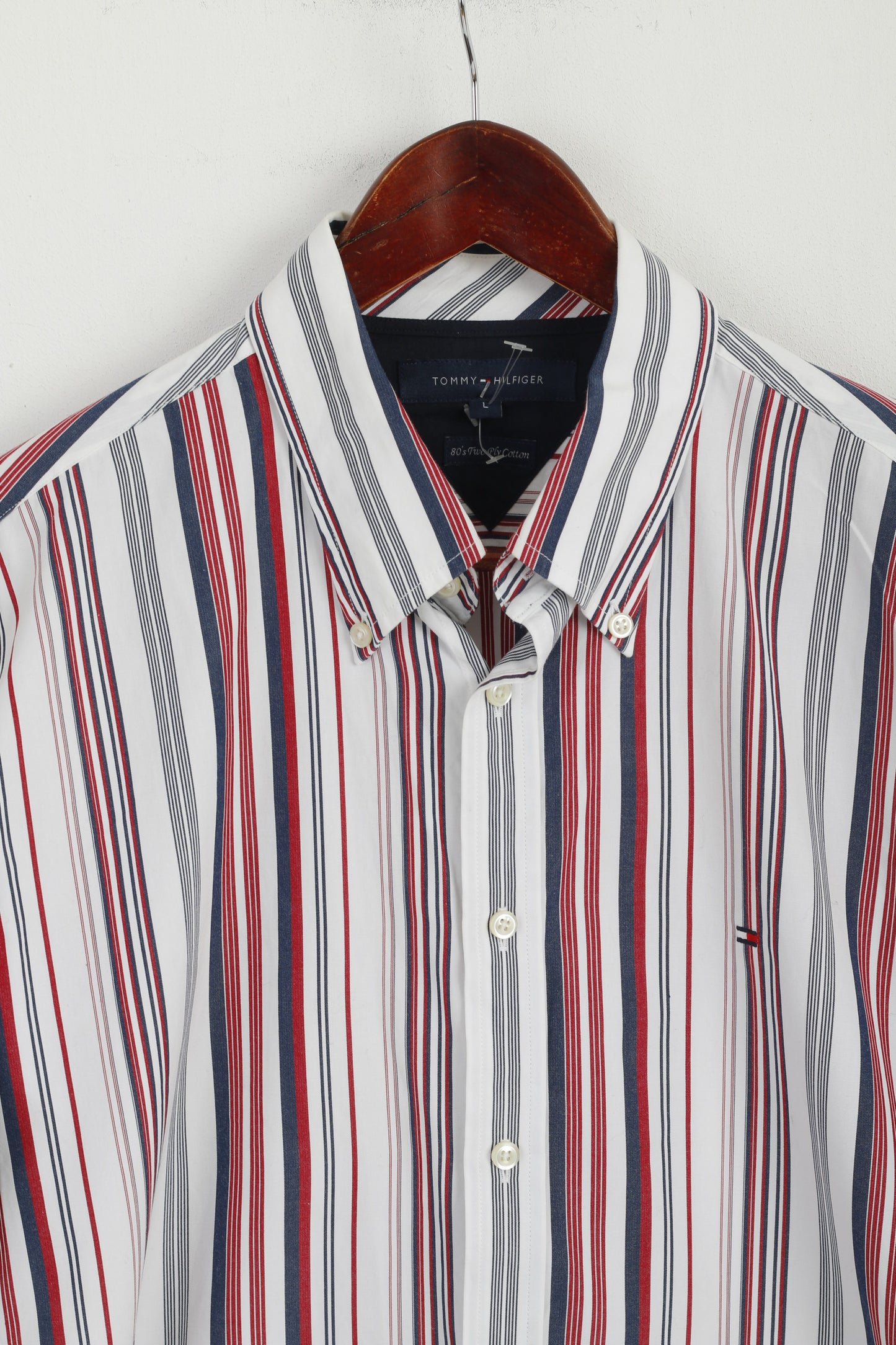 Tommy Hilfiger L Chemise décontractée rayée en coton double épaisseur à manches longues pour homme