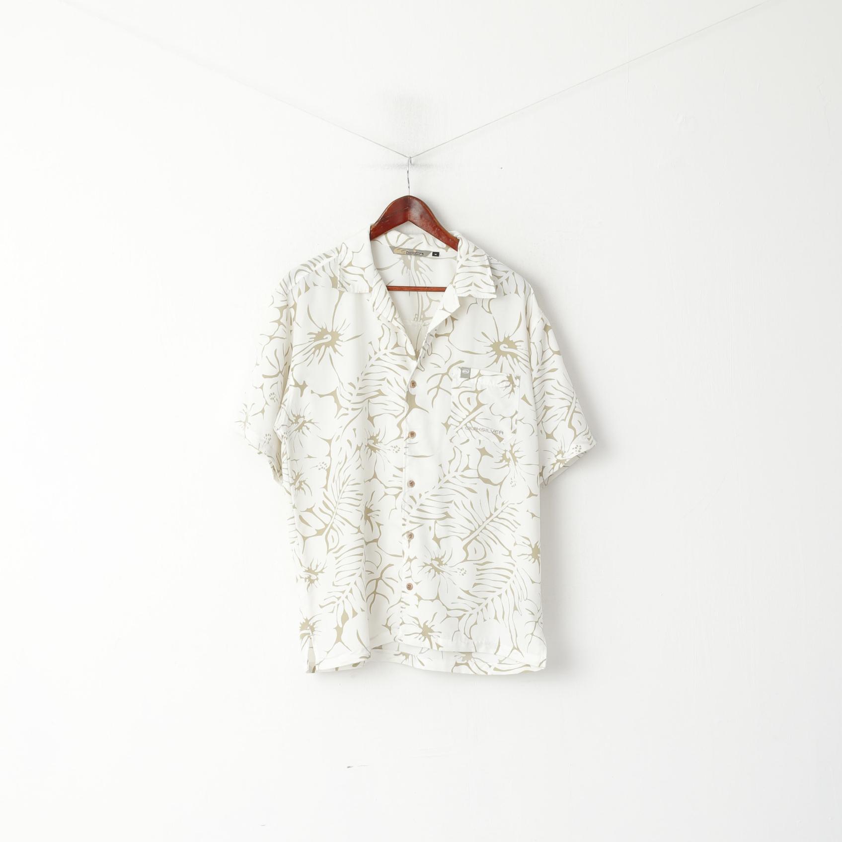 Quiksilver Uomo M Camicia Casual Crema Hawaii Surf Pocket Top Manica Corta