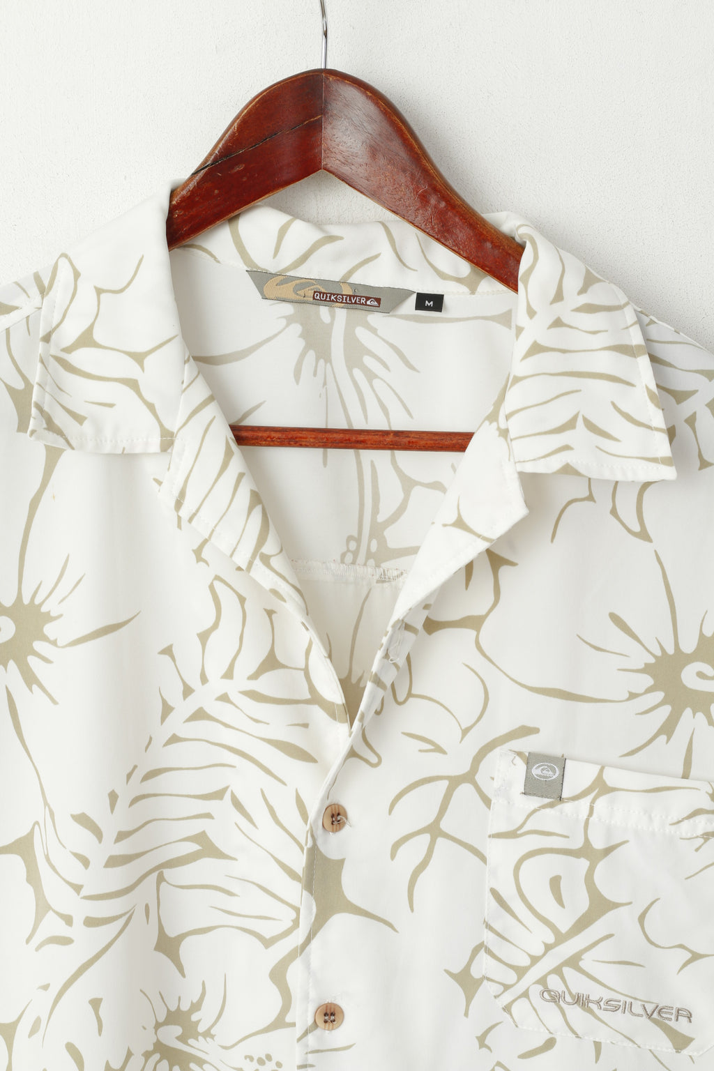 Quiksilver Uomo M Camicia Casual Crema Hawaii Surf Pocket Top Manica Corta